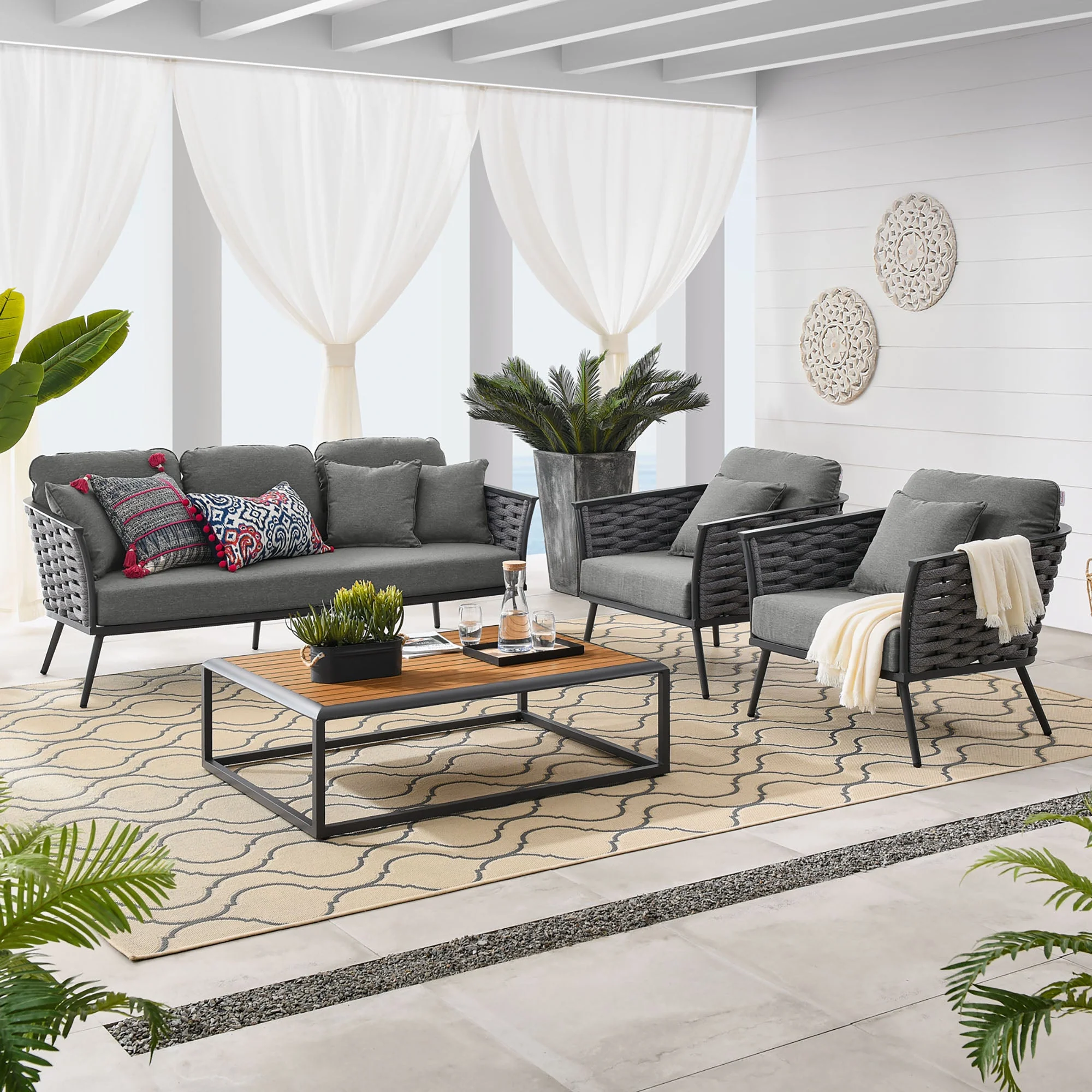 Stance 4 Piece Outdoor Patio Aluminum Sectional Sofa Set - Image 12