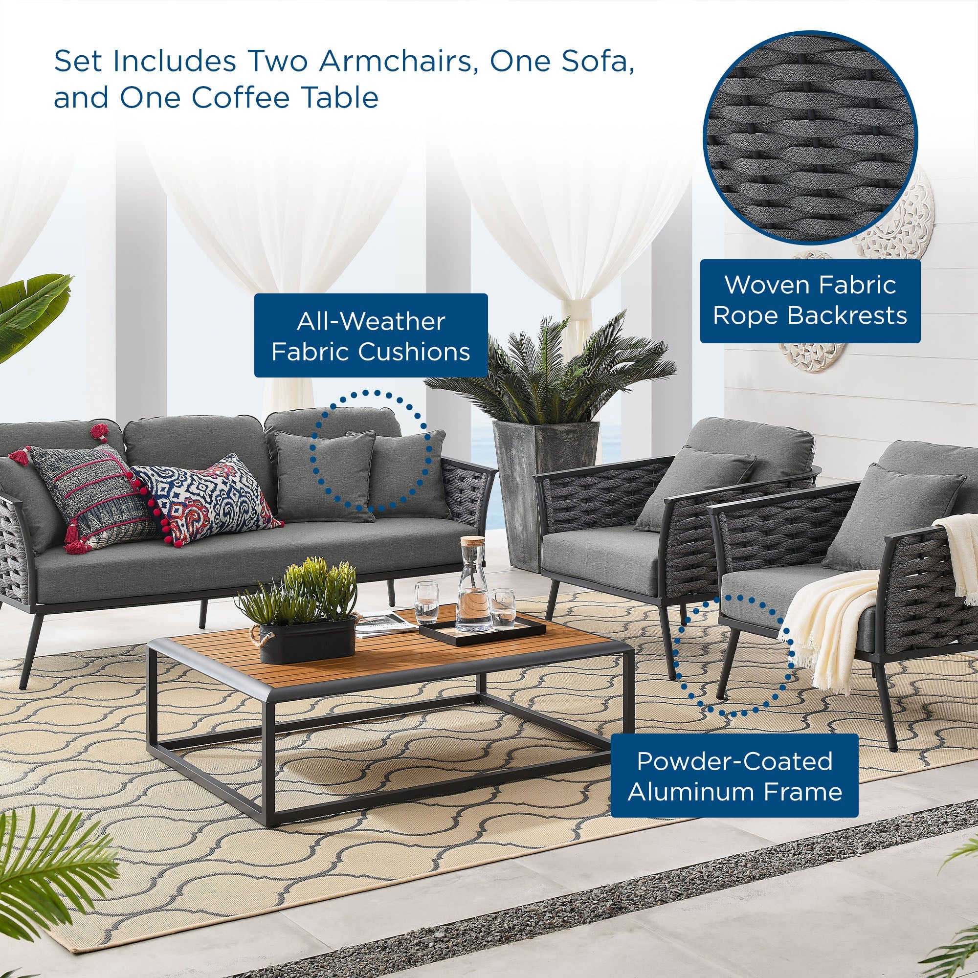 Stance 4 Piece Outdoor Patio Aluminum Sectional Sofa Set - Image 21
