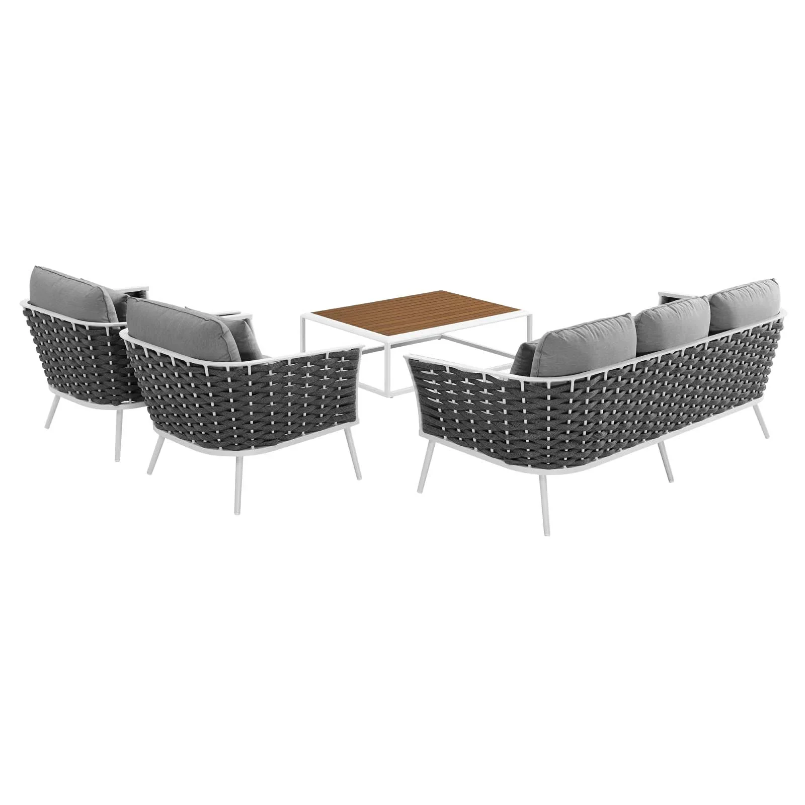 Stance 4 Piece Outdoor Patio Aluminum Sectional Sofa Set in White Gray - Image 4
