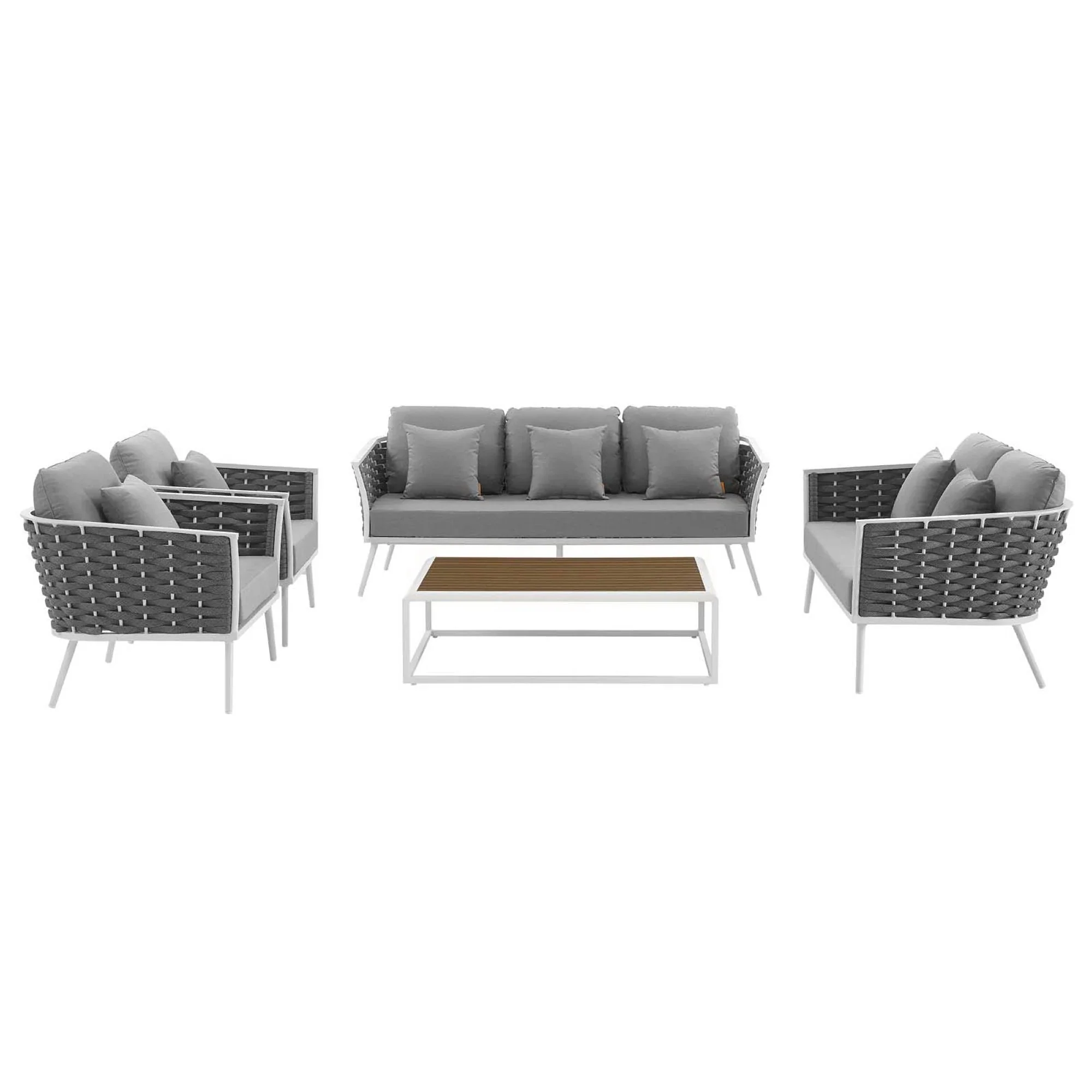 Stance 5 Piece Outdoor Aluminum Sectional Sofa Set in White Gray - Image 3