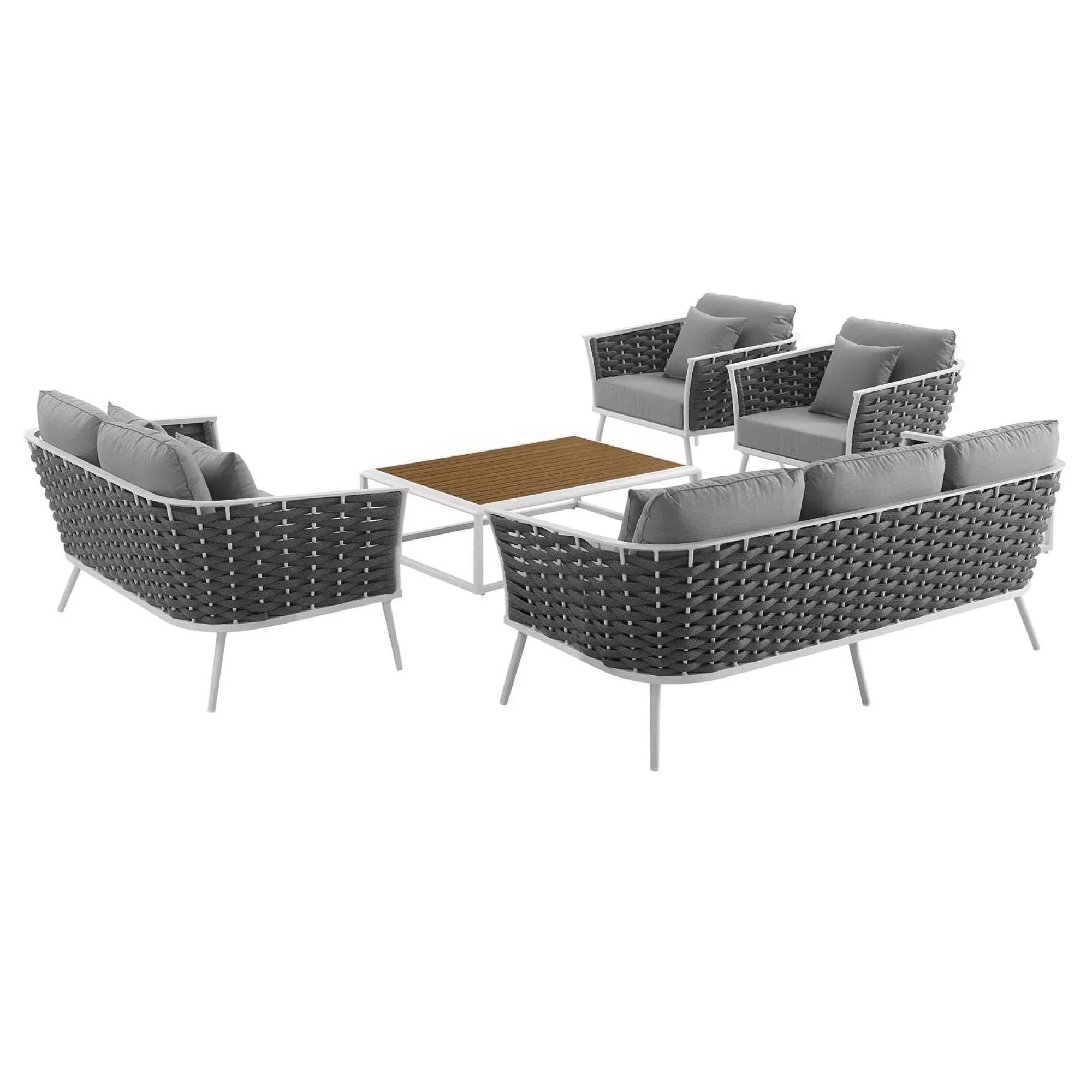 Stance 5 Piece Outdoor Aluminum Sectional Sofa Set in White Gray - Image 4