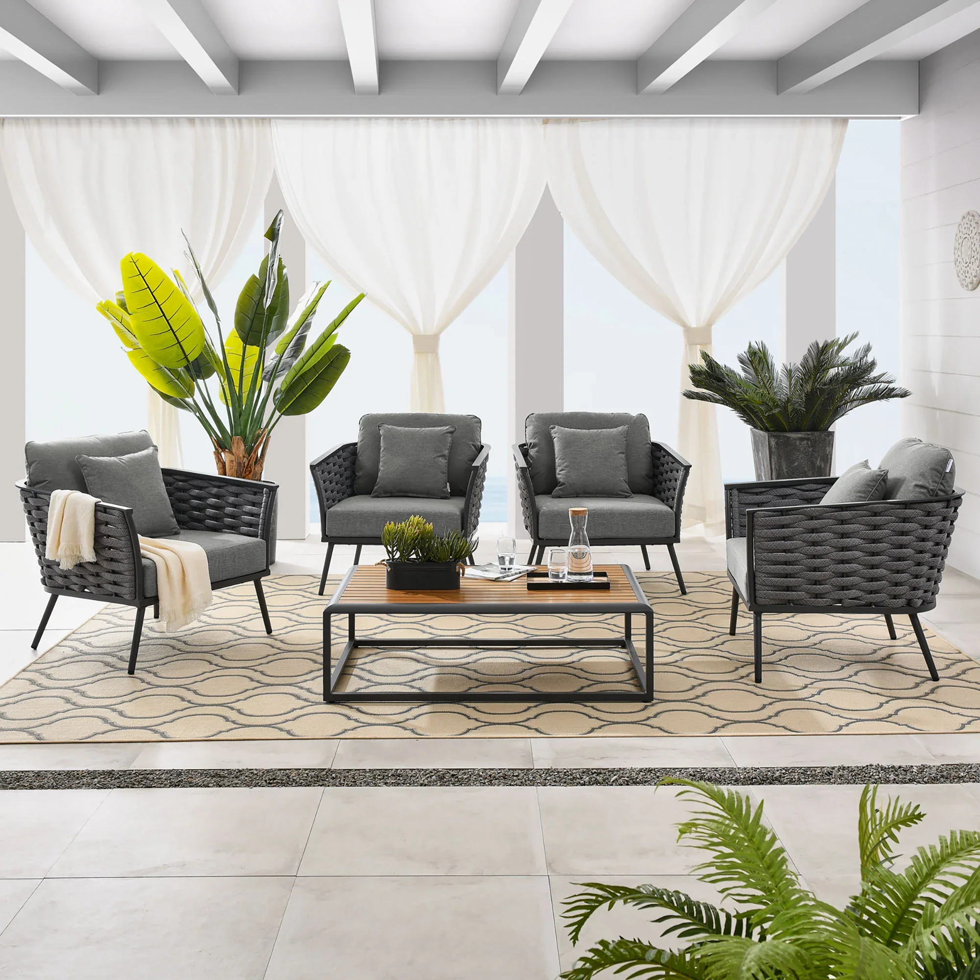 Stance 5 Piece Outdoor Patio Aluminum Sectional Sofa Set - Image 11