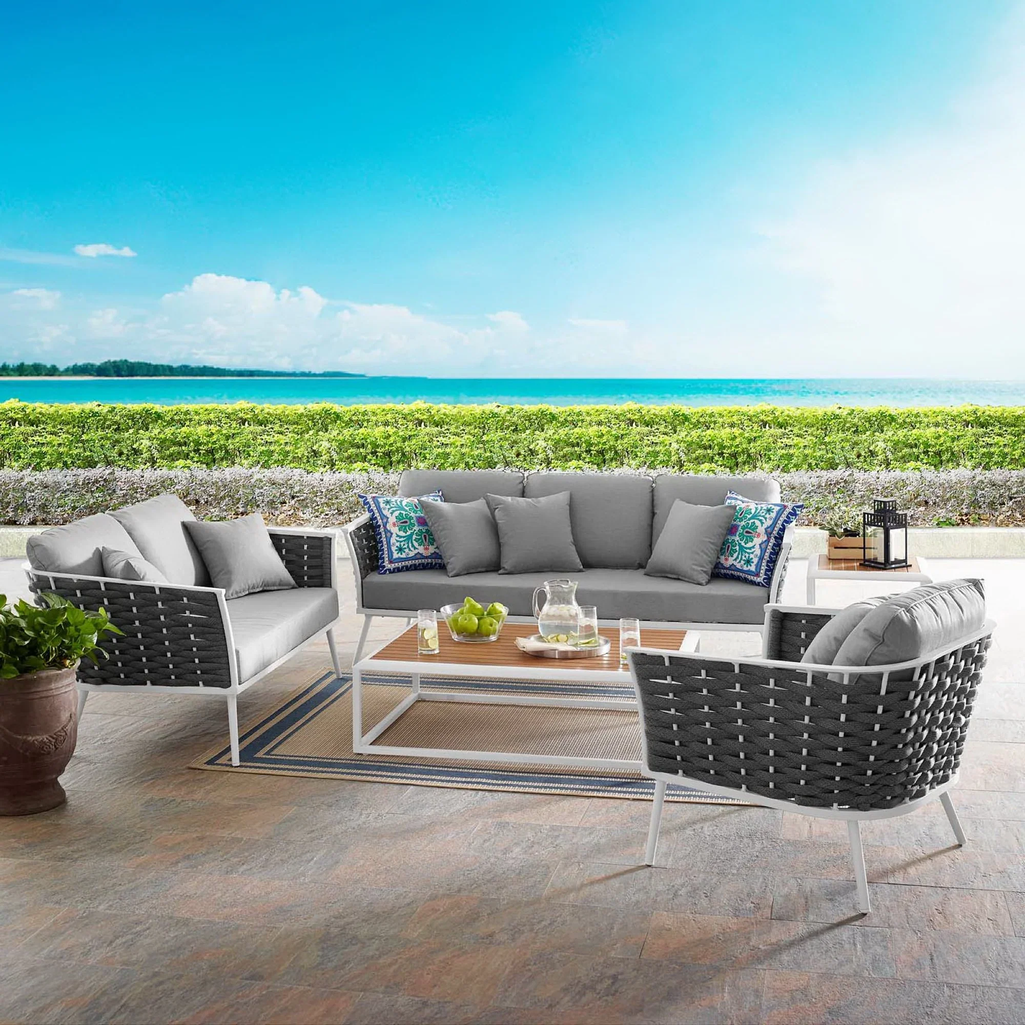 Stance 6 Piece Outdoor Aluminum Sectional Sofa Set in White Gray - Image 2