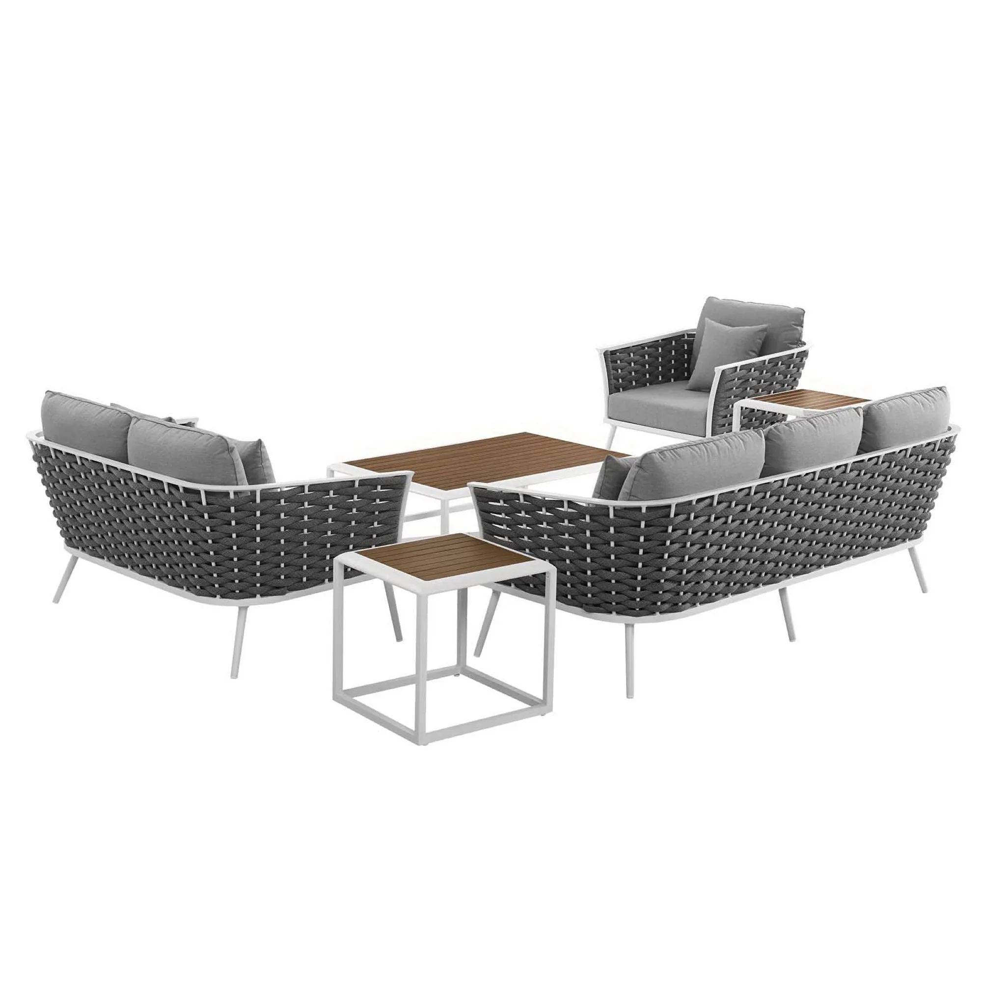 Stance 6 Piece Outdoor Aluminum Sectional Sofa Set in White Gray - Image 4
