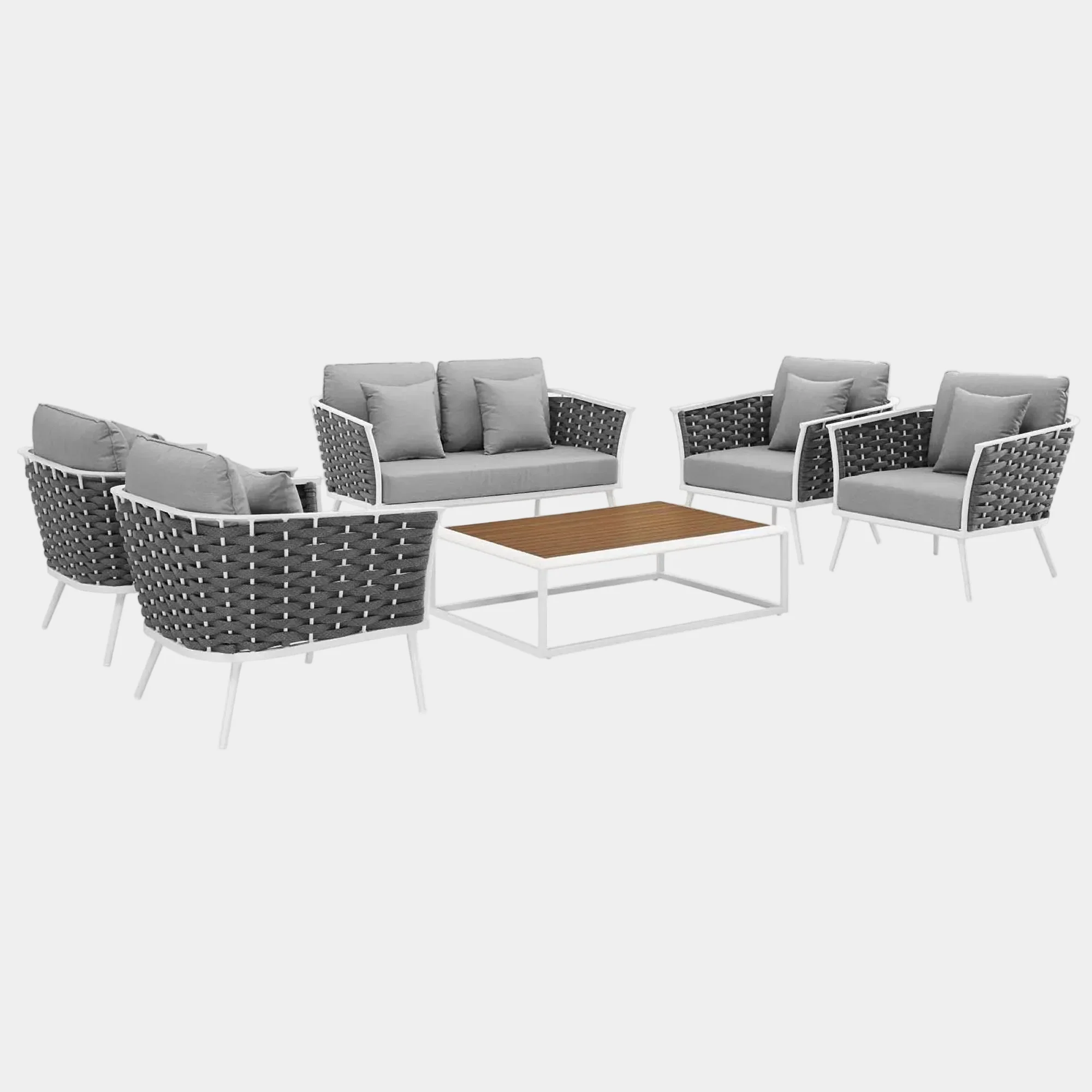 Stance 6 Piece Outdoor Aluminum Sectional Sofa Set in White Gray