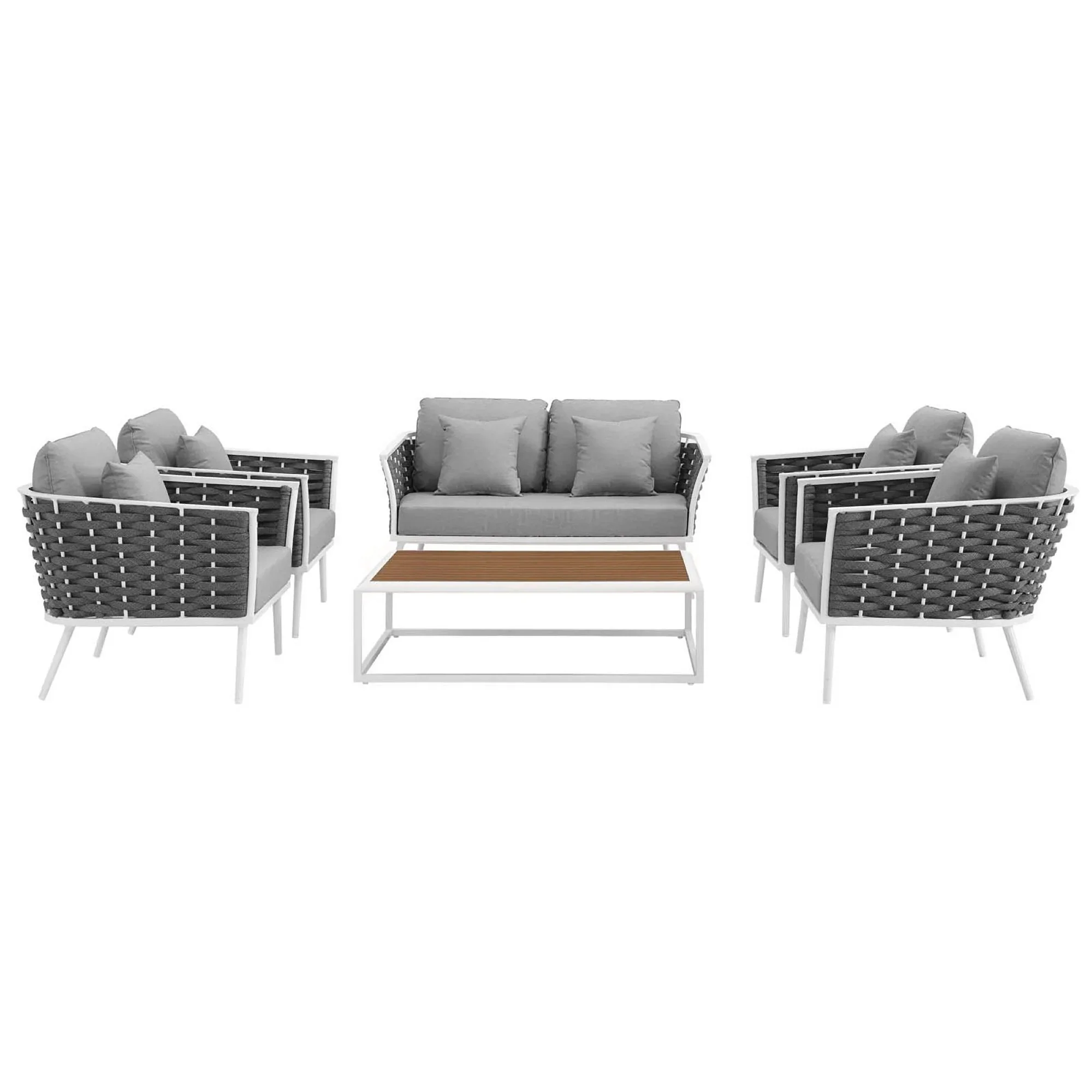 Stance 6 Piece Outdoor Aluminum Sectional Sofa Set in White Gray - Image 3