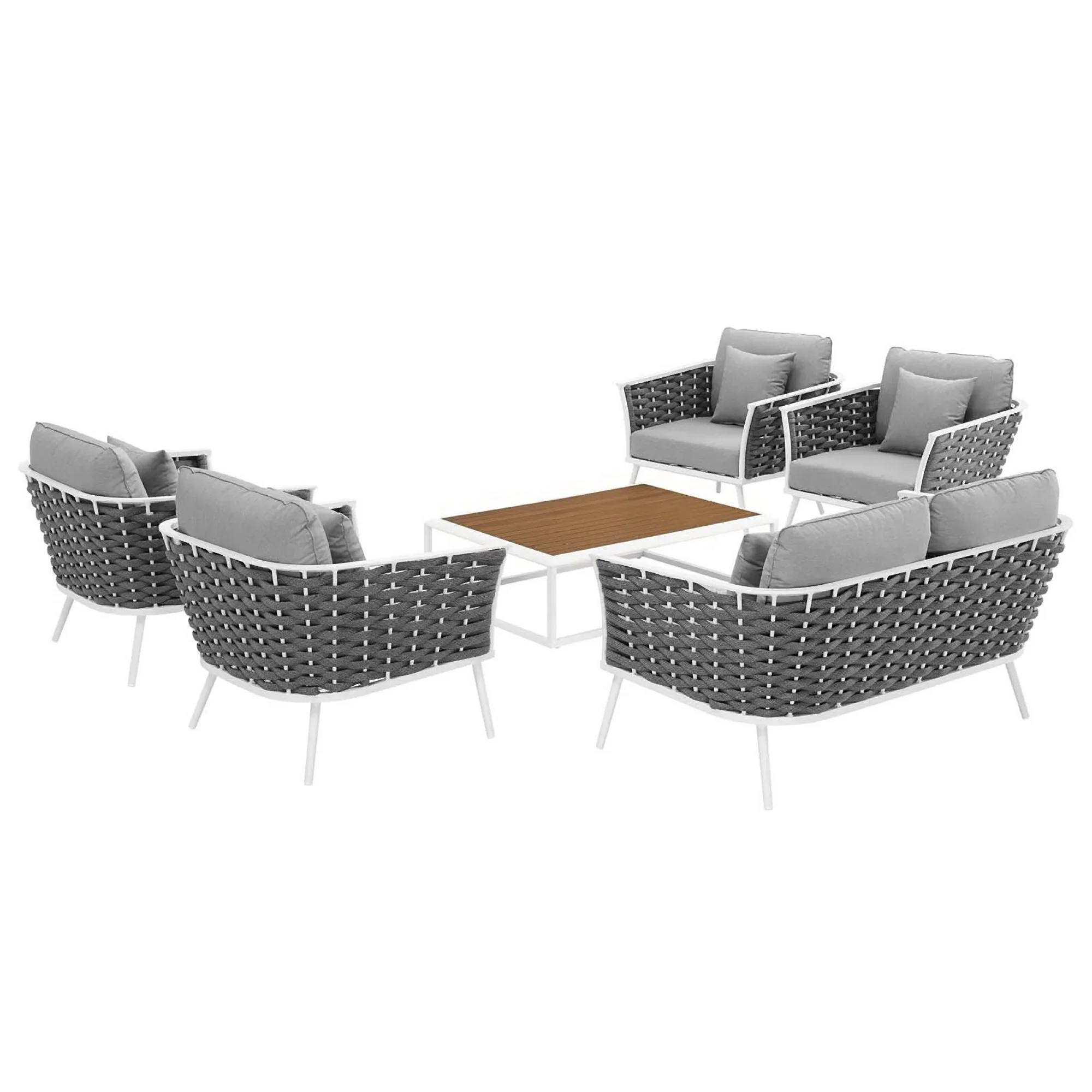 Stance 6 Piece Outdoor Aluminum Sectional Sofa Set in White Gray - Image 4