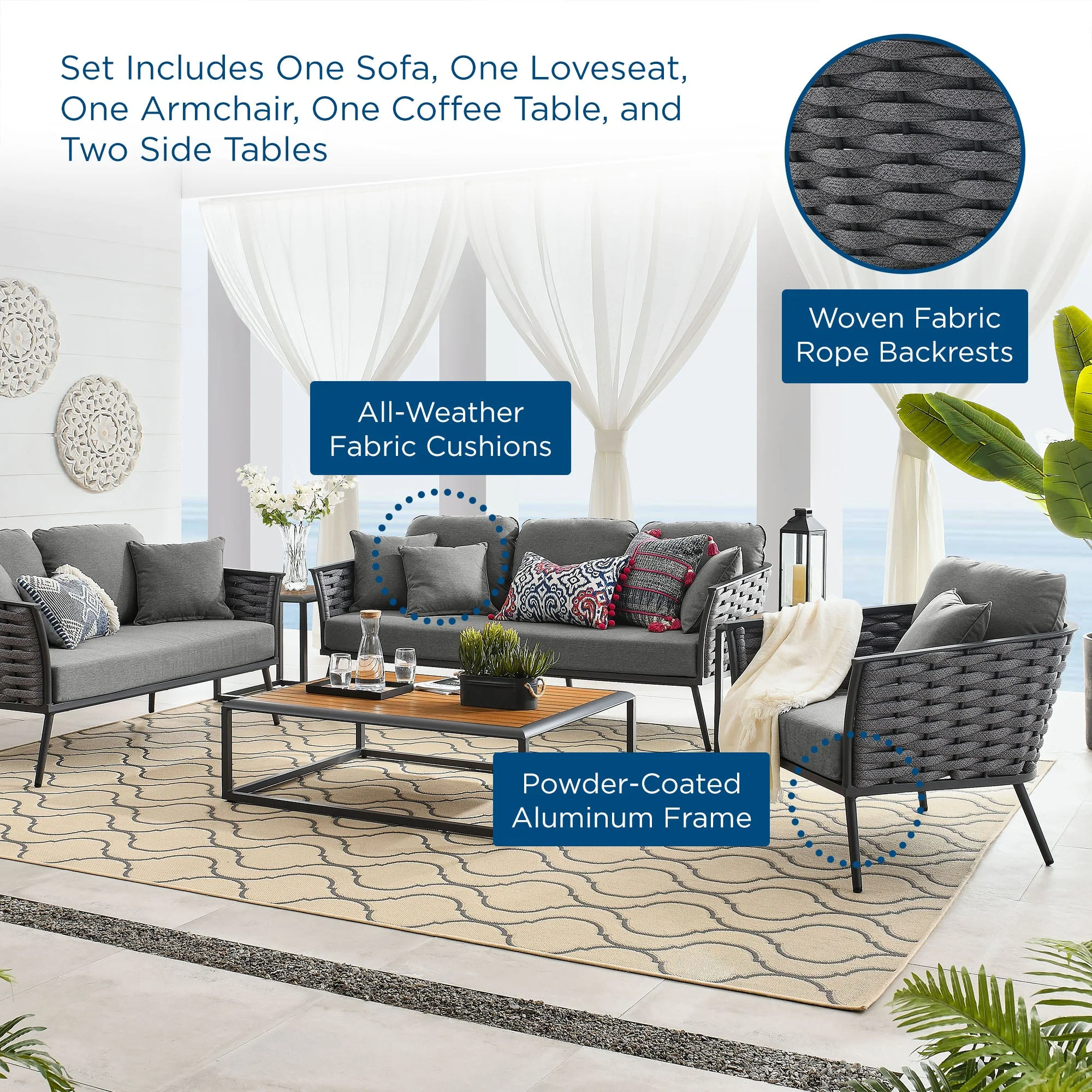 Stance 6 Piece Outdoor Patio Aluminum Sectional Sofa - Image 32
