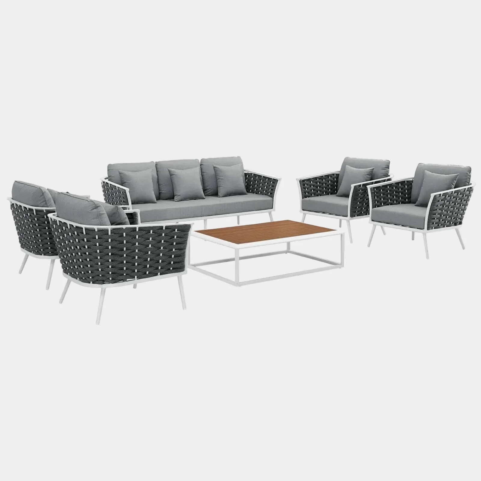 Stance 6 Piece Outdoor Patio Aluminum Sectional Sofa Set in White Gray