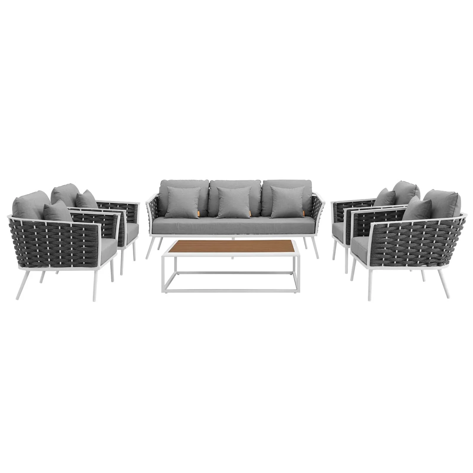 Stance 6 Piece Outdoor Patio Aluminum Sectional Sofa Set in White Gray - Image 10