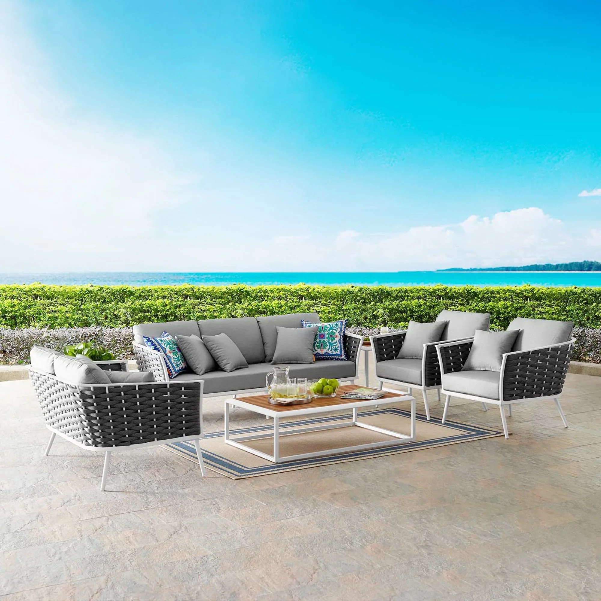 Stance 7 Piece Outdoor Aluminum Sectional Sofa Set in White Gray - Image 2