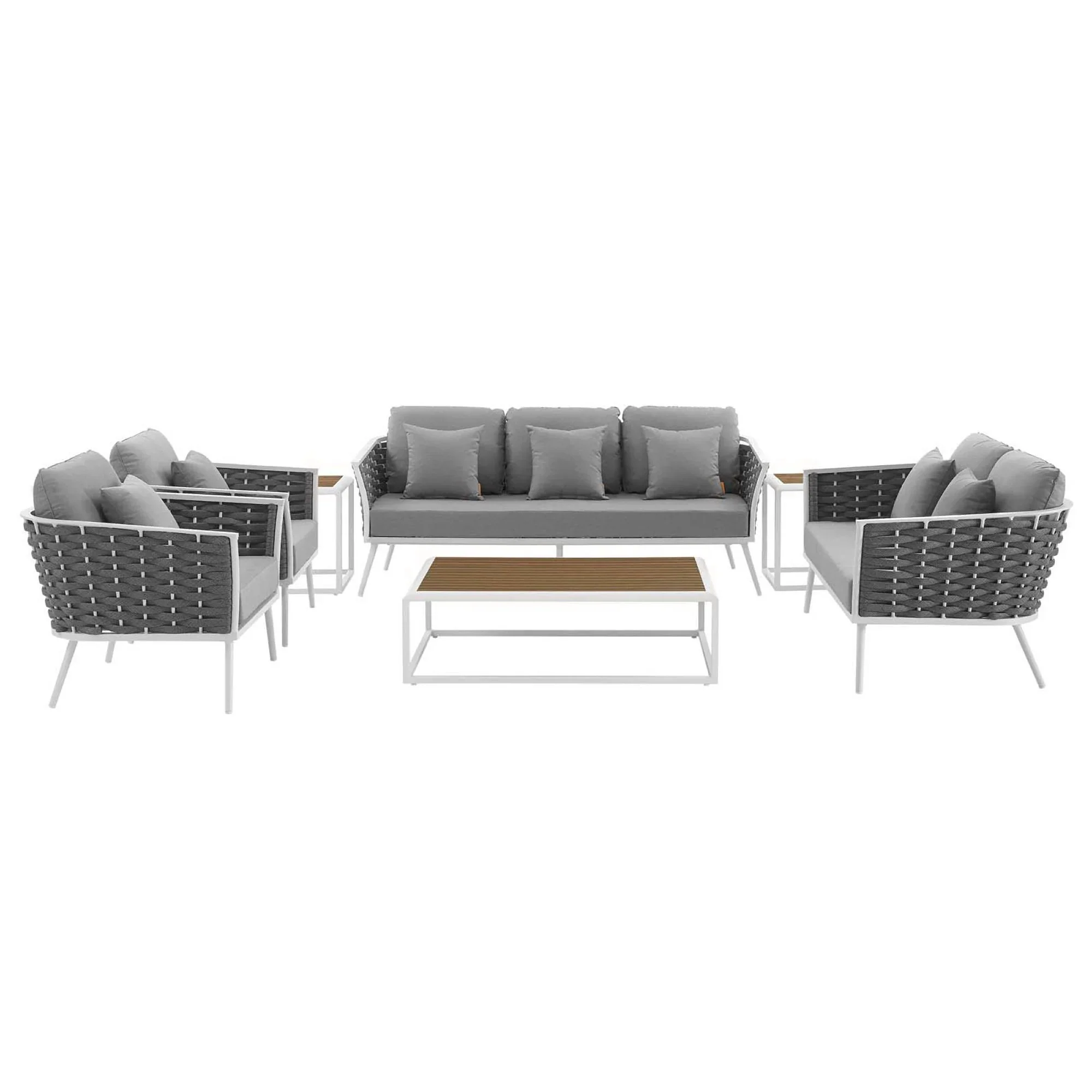 Stance 7 Piece Outdoor Aluminum Sectional Sofa Set in White Gray - Image 3