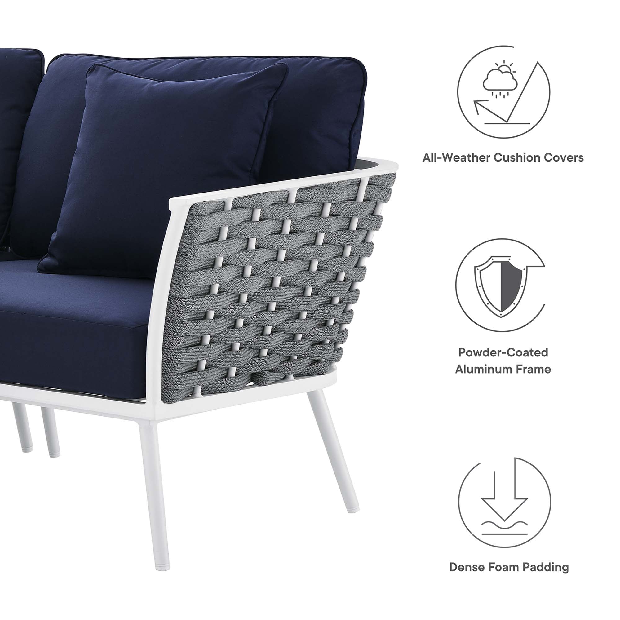 Stance 7 Piece Outdoor Patio Aluminum Sectional Sofa Set - Image 15