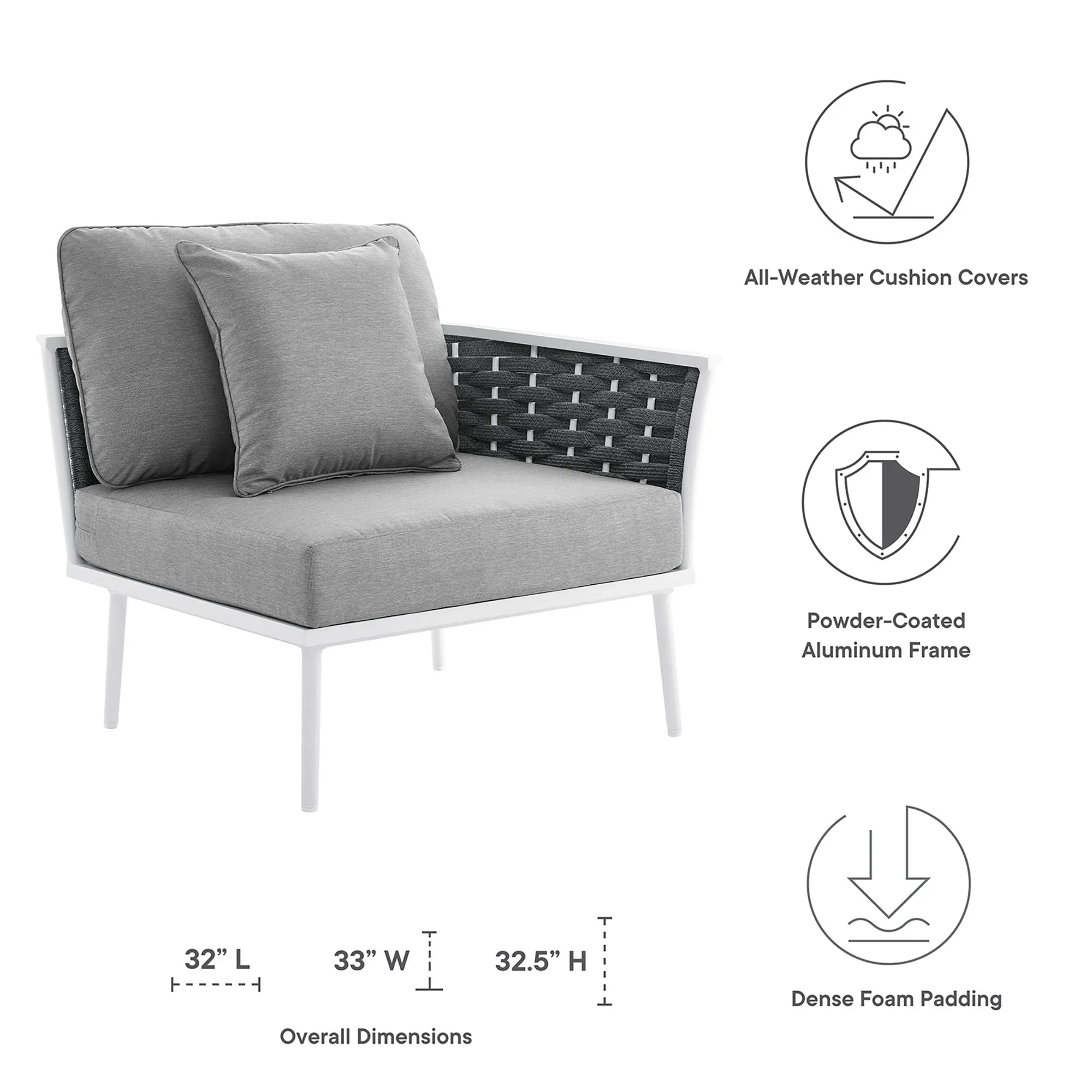 Stance Outdoor Patio Aluminum Right-Facing Armchair - Image 8