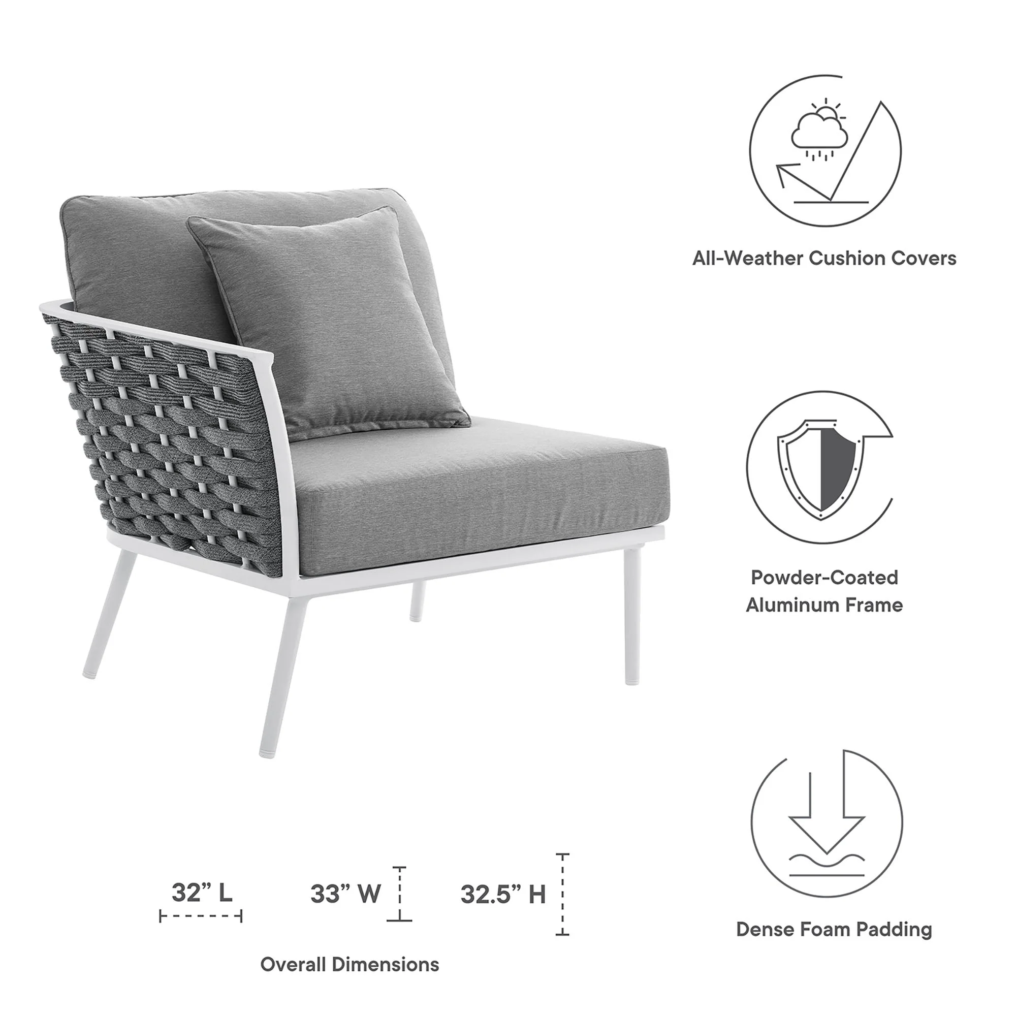 Stance Outdoor Patio Aluminum Left-Facing Armchair - Image 8