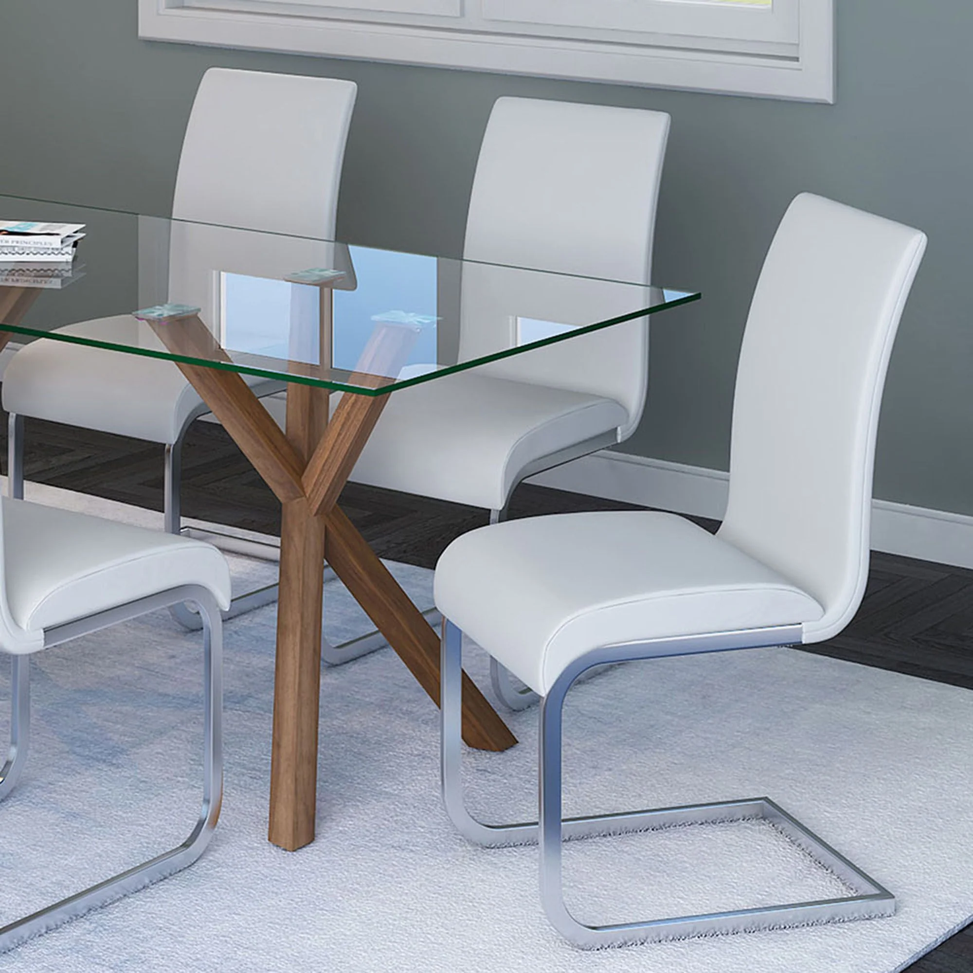 Stark/Maxim 7pc Dining Set in Walnut with White Chair - Image 9