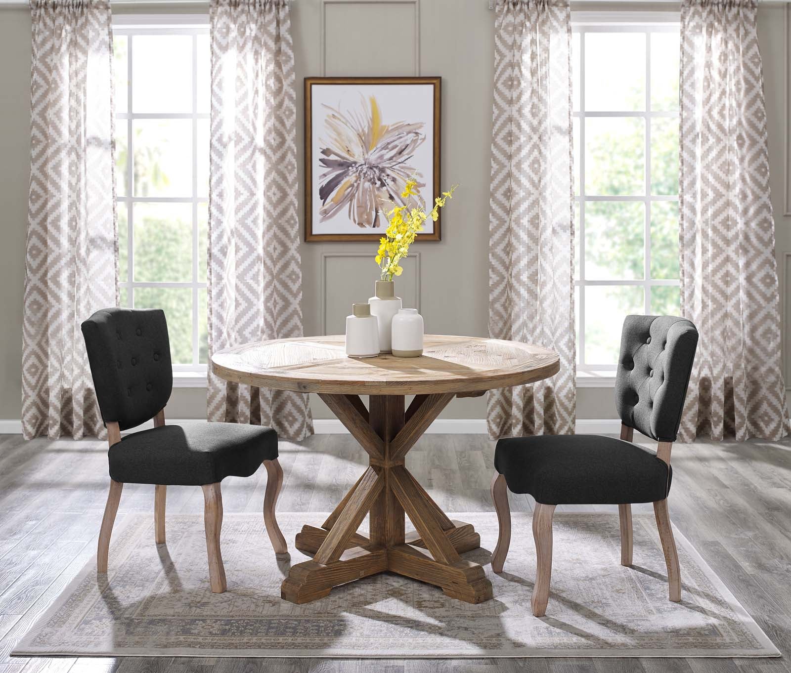 Stitch 47" Round Pine Wood Dining Table in Brown - Image 2
