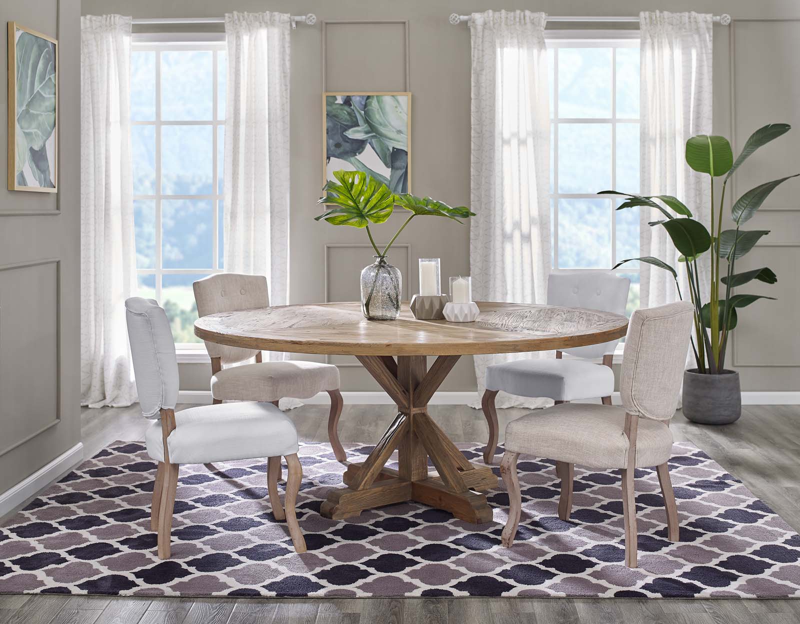Stitch 71" Round Pine Wood Dining Table in Brown - Image 2