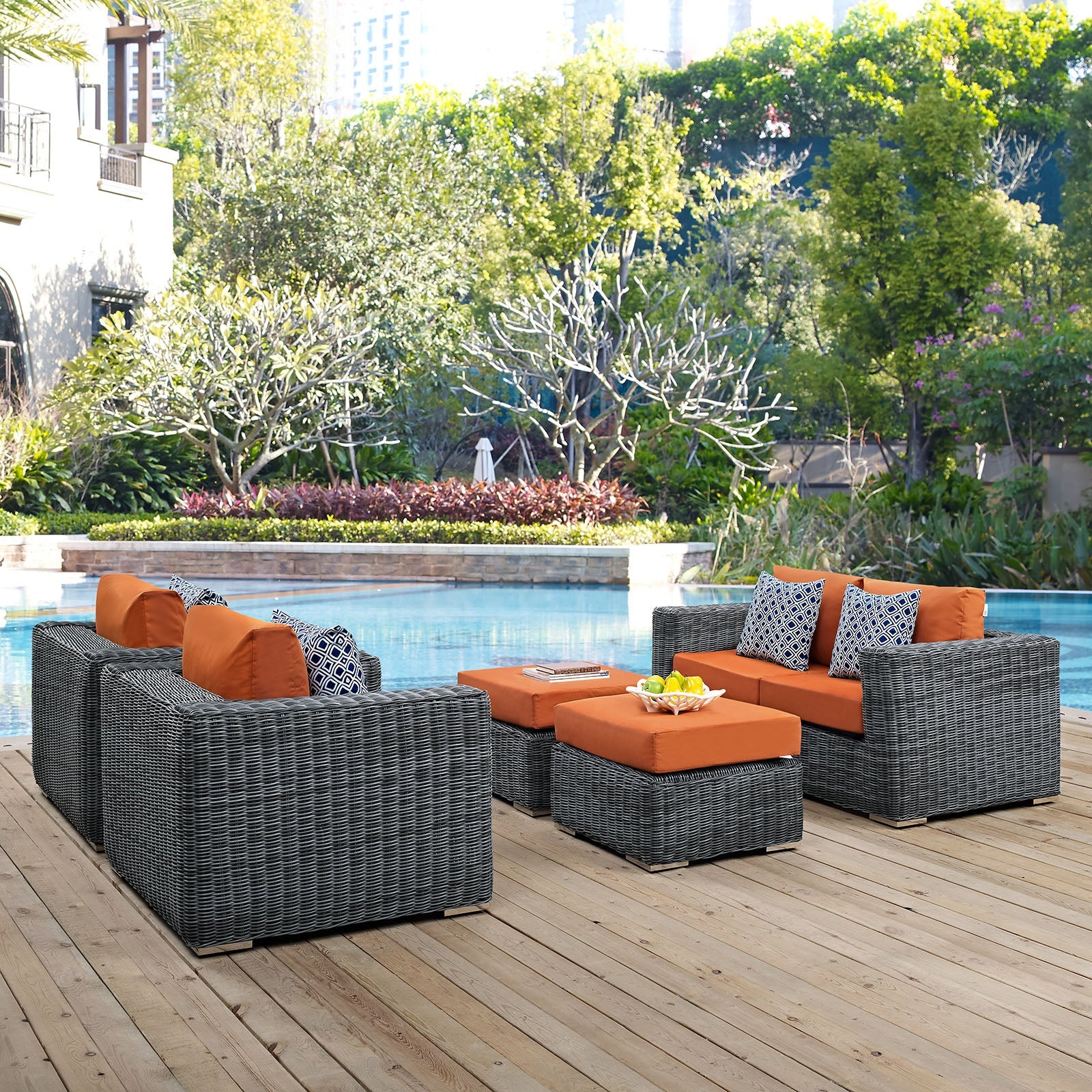 Summon 5 Piece Outdoor Patio Sunbrella® Sectional Set in Canvas Tuscan - Image 3
