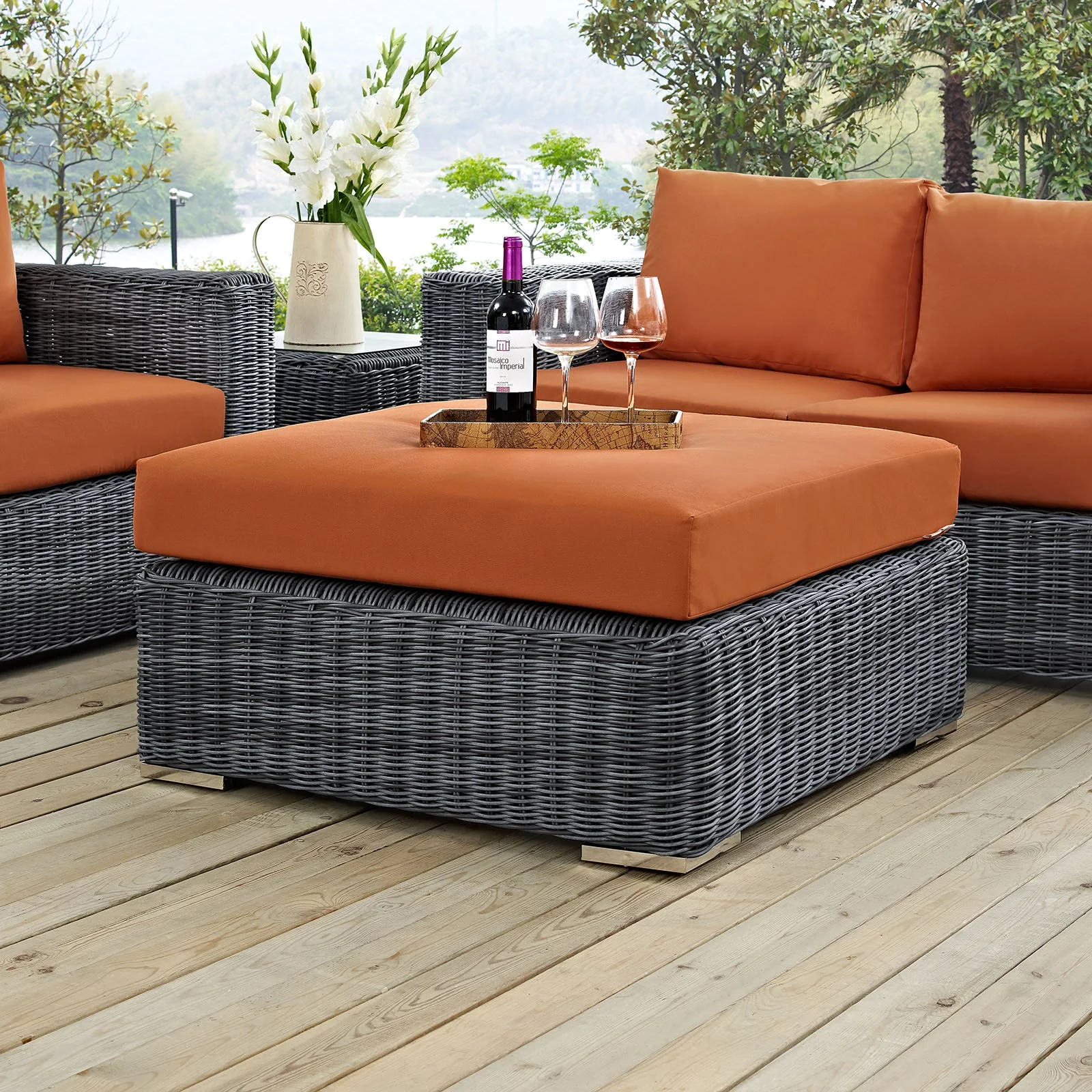 Summon Outdoor Patio Sunbrella® Square Ottoman in Canvas Tuscan - Image 2