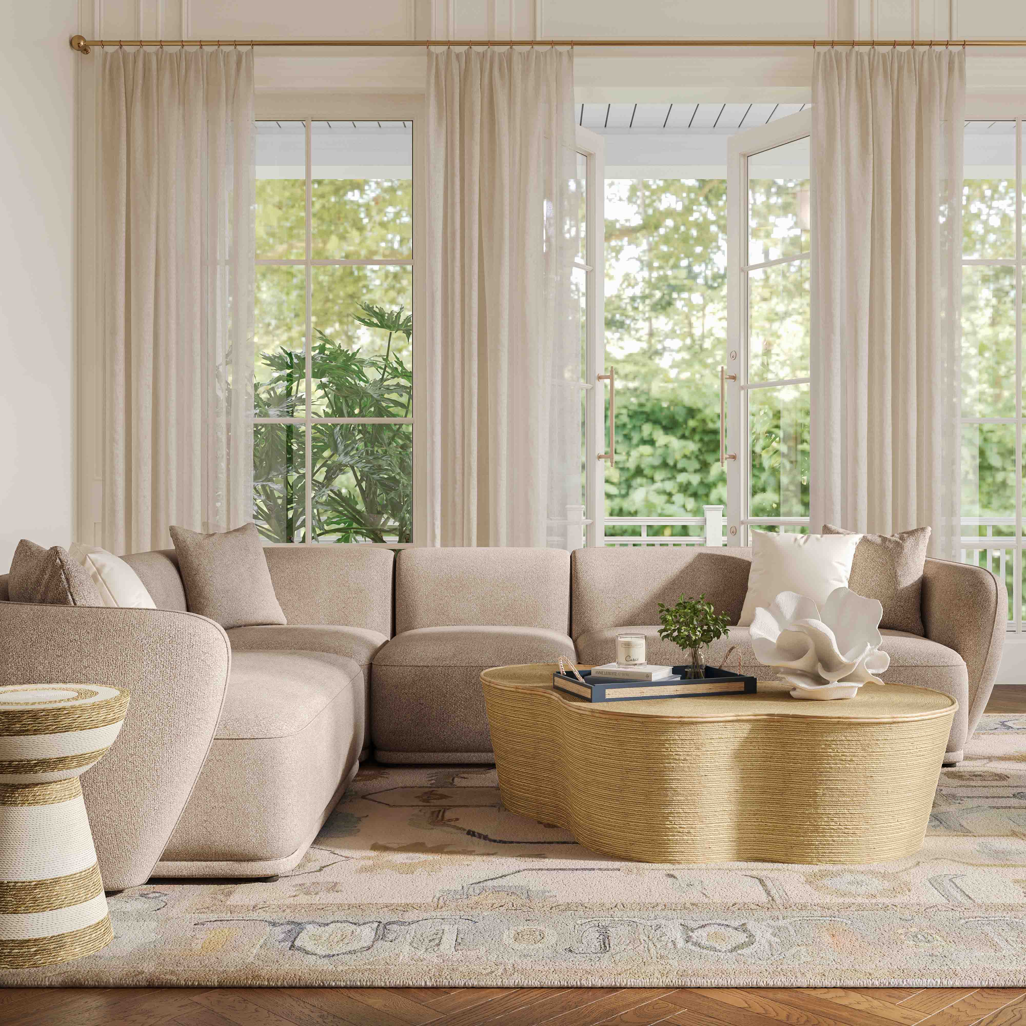 Sylvie 4-Piece Cream Performance Boucle Sectional - Image 2