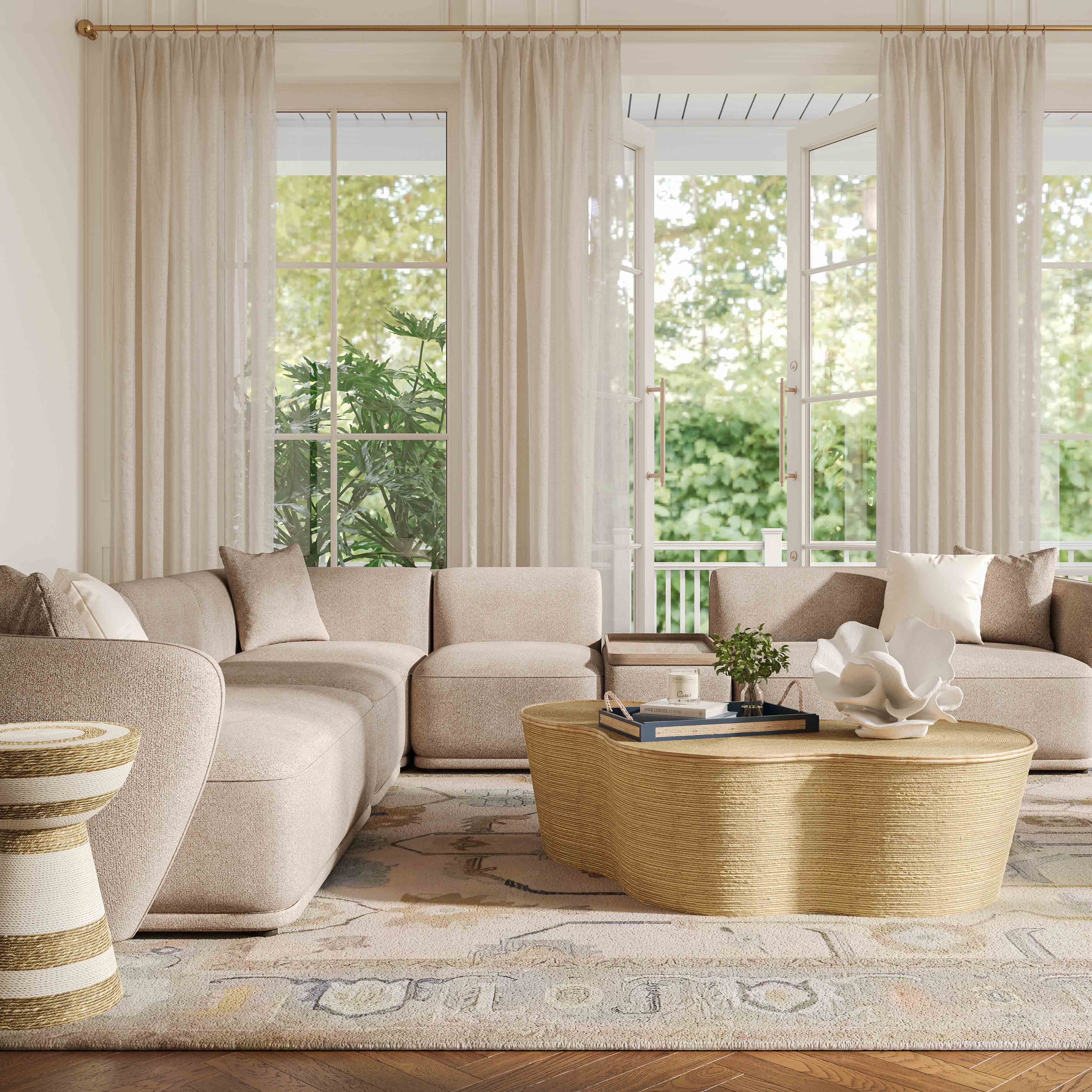Sylvie 6-Piece Cream Performance Boucle Large Sectional - Image 2