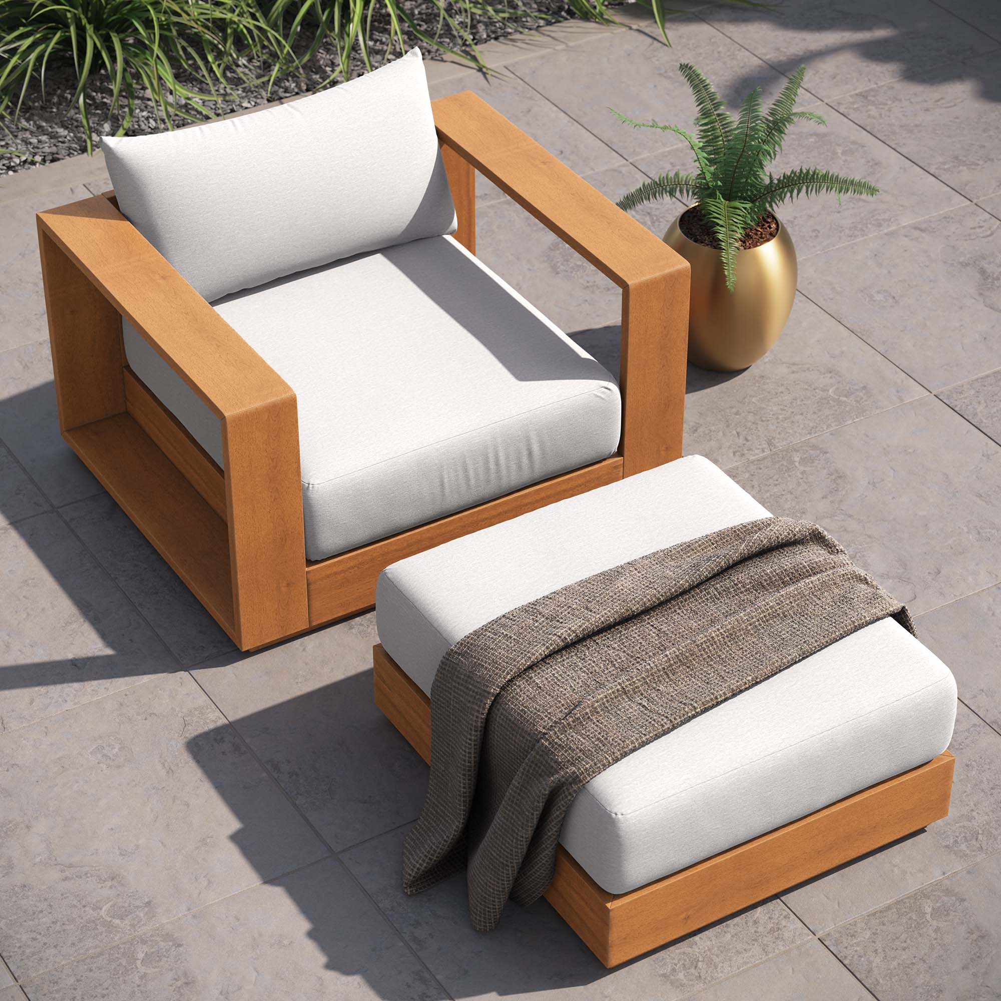 Tahoe 2-Piece Outdoor Patio Acacia Wood Armchair and Ottoman Set - Image 11