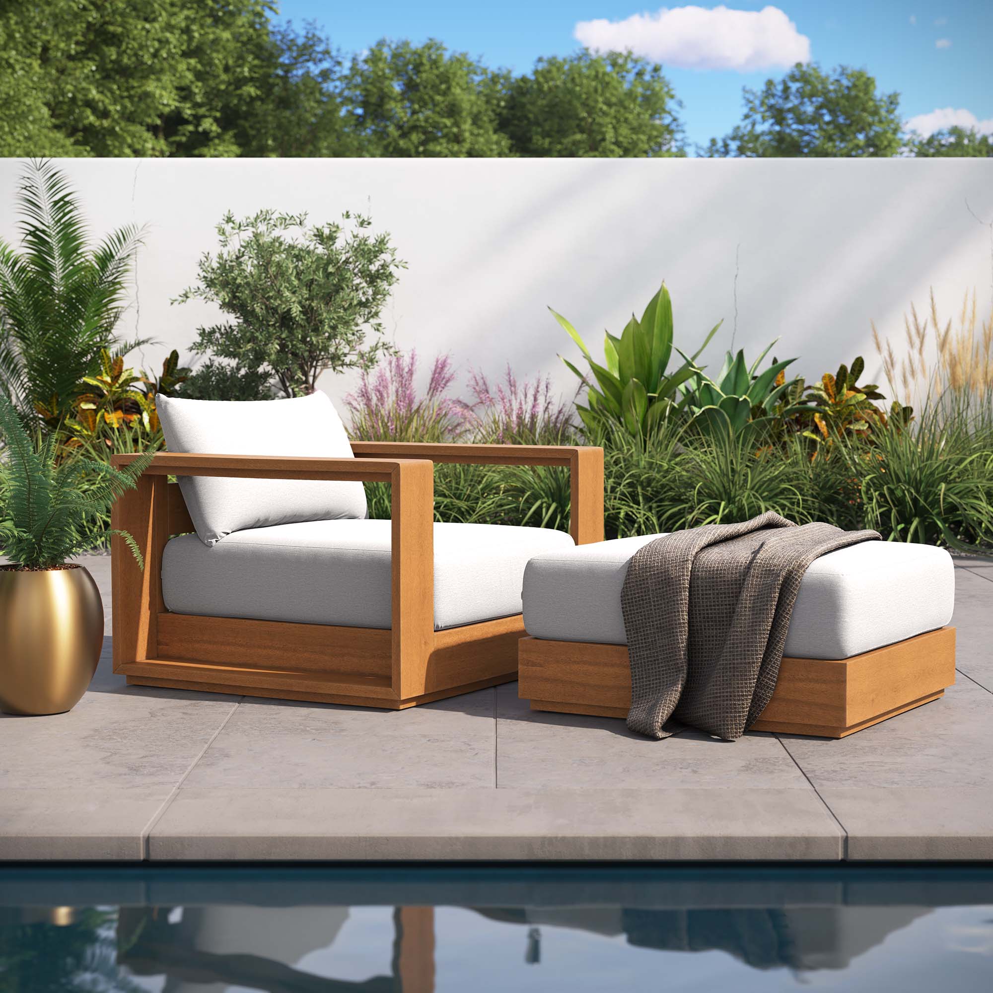 Tahoe 2-Piece Outdoor Patio Acacia Wood Armchair and Ottoman Set - Image 12