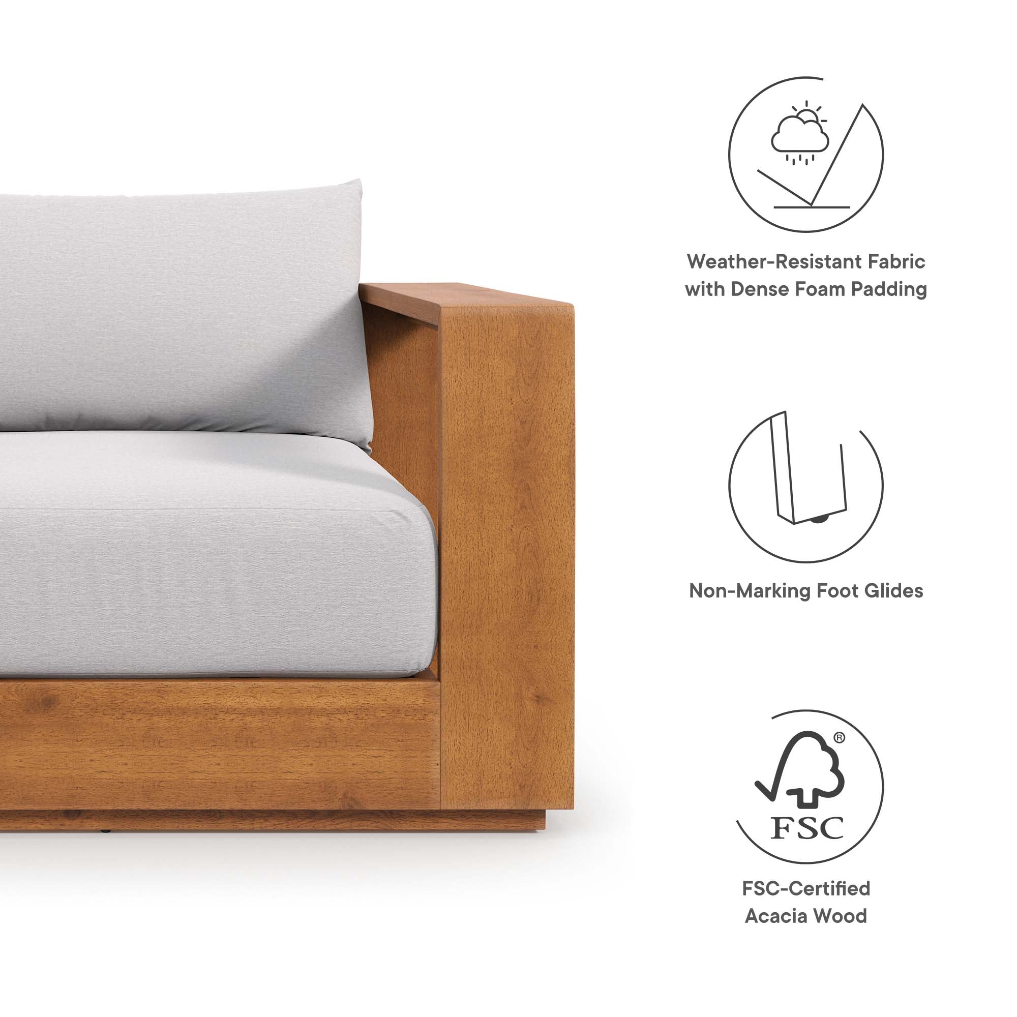 Tahoe 2-Piece Outdoor Patio Acacia Wood Armchair and Ottoman Set - Image 15