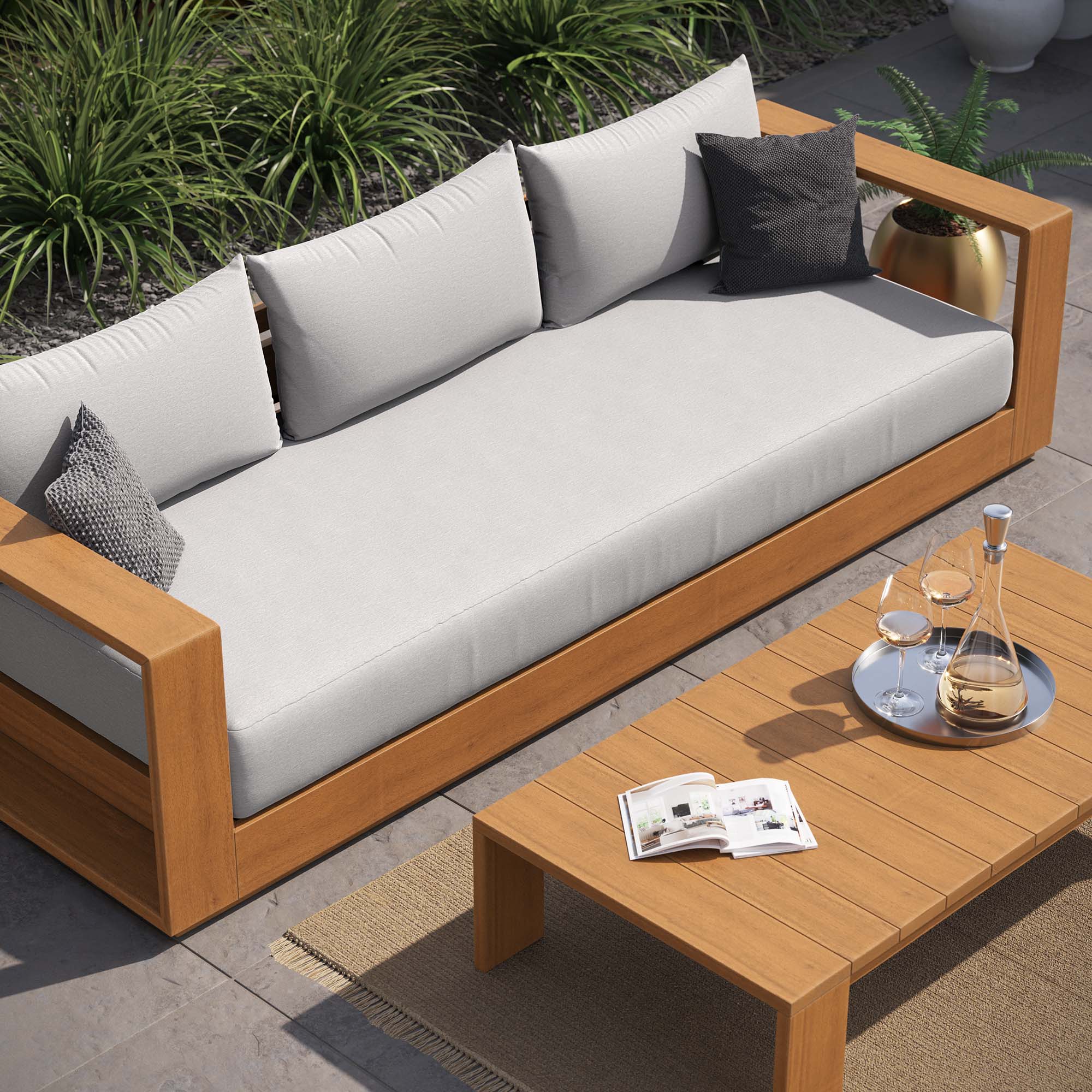 Tahoe 2-Piece Outdoor Patio Acacia Wood Sofa and Coffee Table Set - Image 15