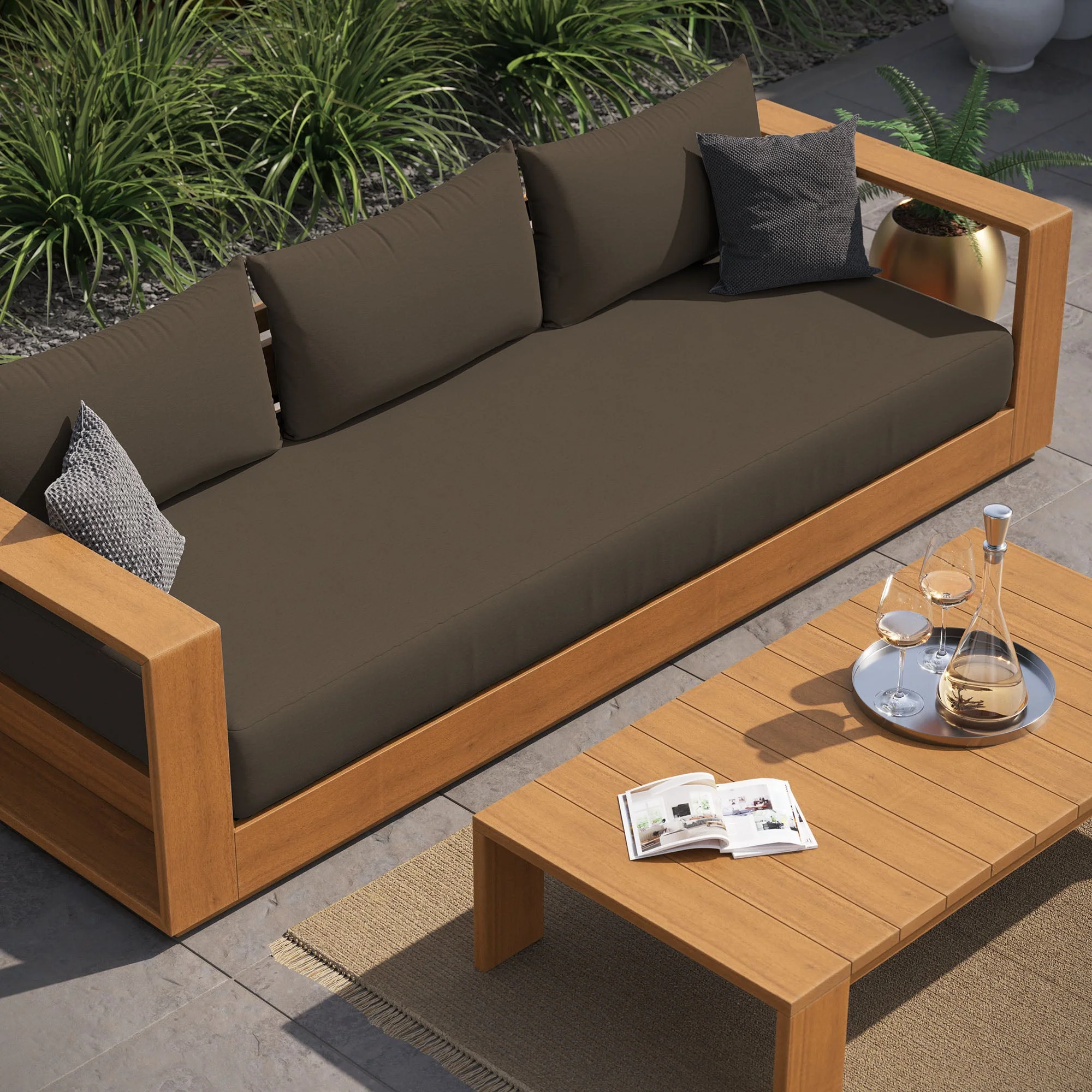 Tahoe 2-Piece Outdoor Patio Acacia Wood Sofa and Coffee Table Set - Image 3
