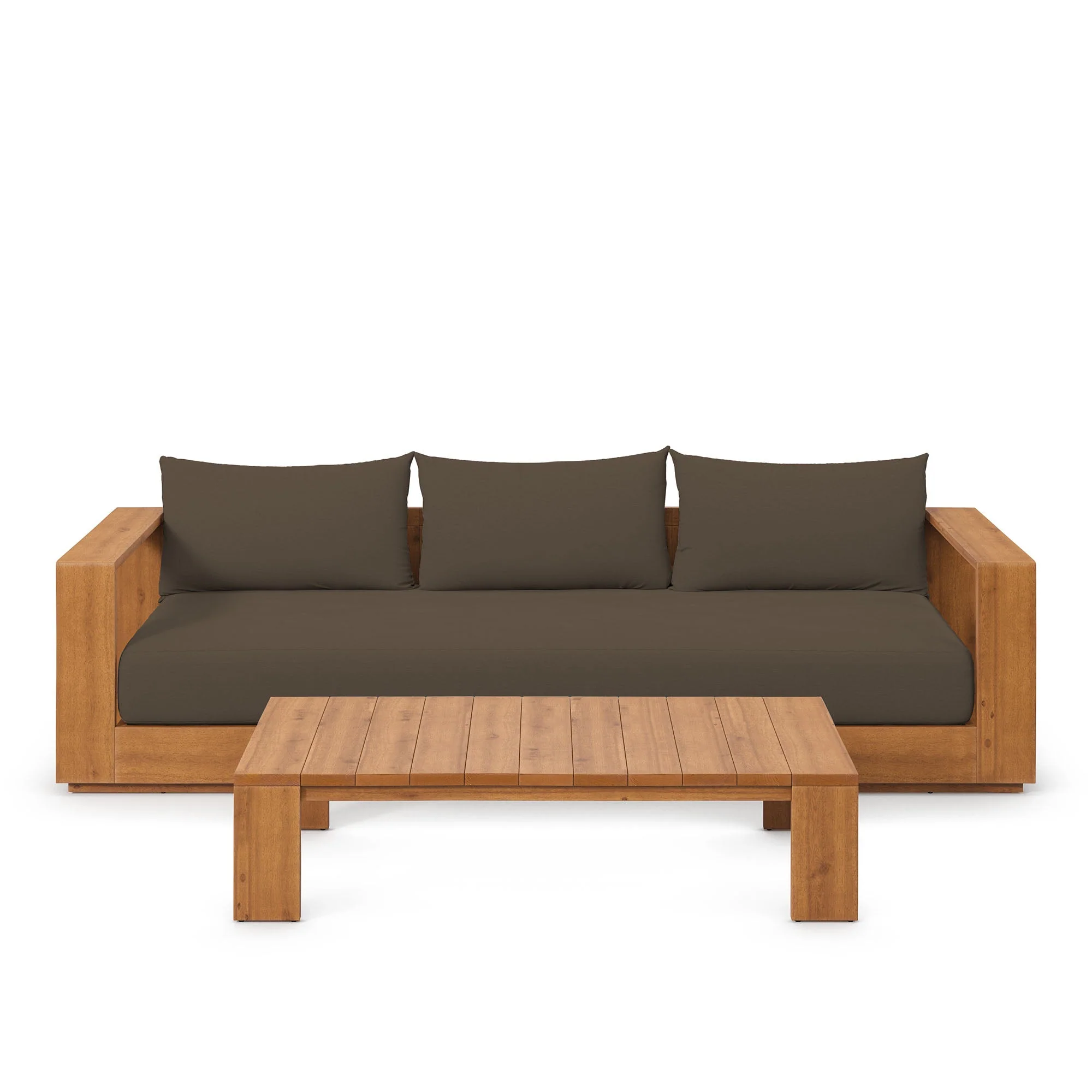 Tahoe 2-Piece Outdoor Patio Acacia Wood Sofa and Coffee Table Set - Image 4