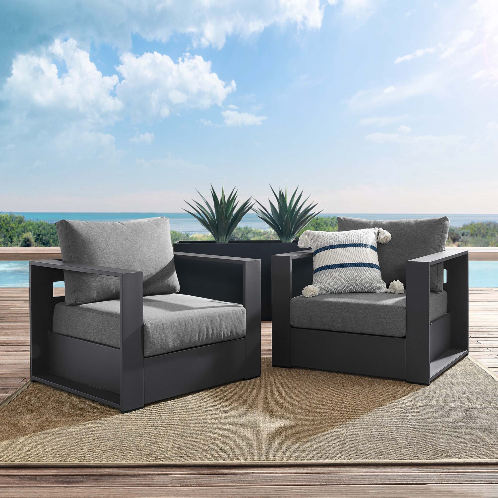 Tahoe 2-Piece Outdoor Patio Powder-Coated Aluminum Armchair Set - Image 2