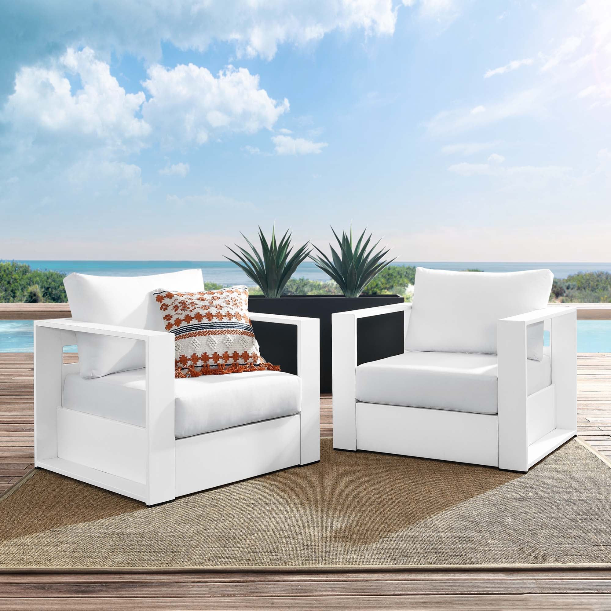 Tahoe 2-Piece Outdoor Patio Powder-Coated Aluminum Armchair Set - Image 37