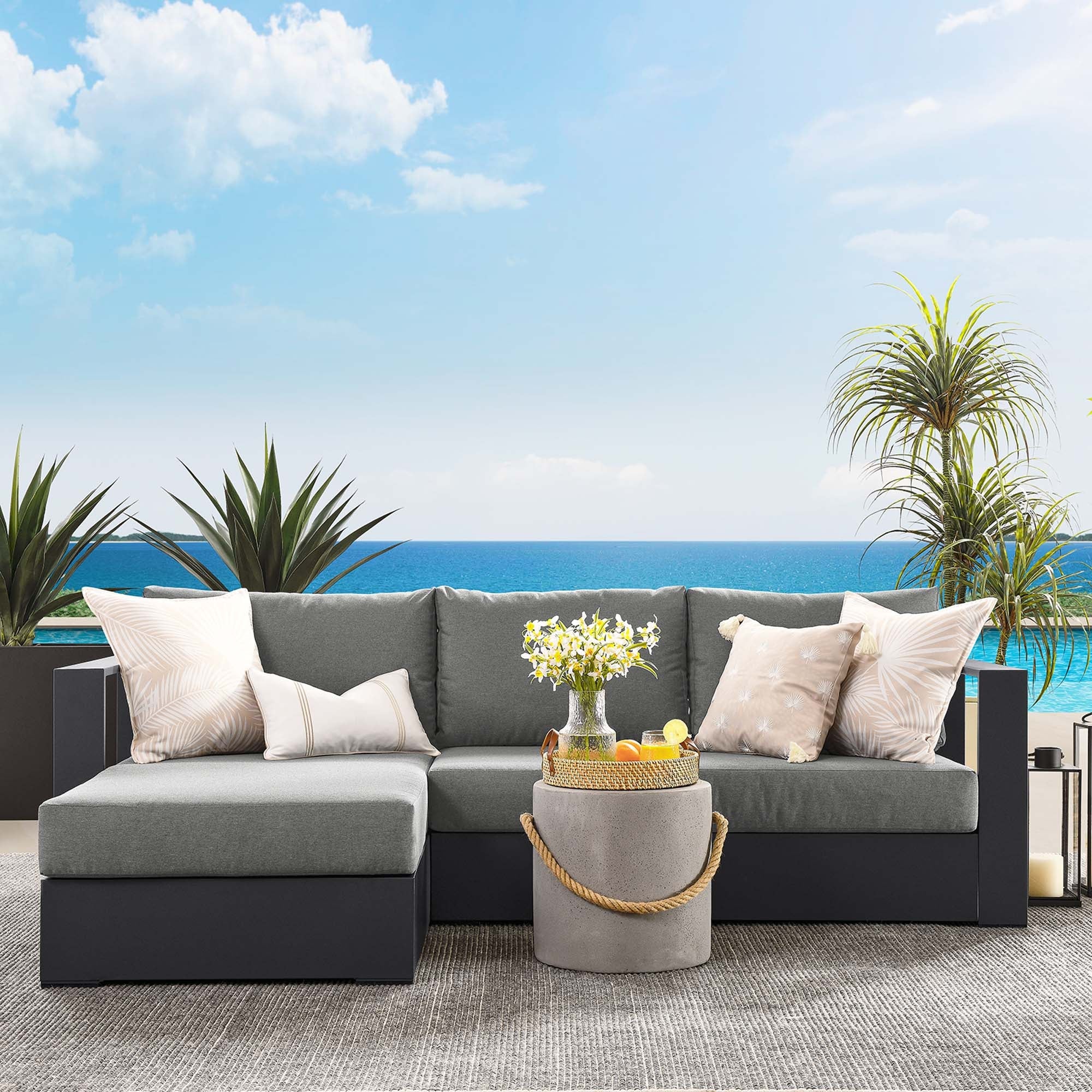 Tahoe 2-Piece Outdoor Patio Powder-Coated Aluminum Left-Facing Chaise Sectional Sofa Set - Image 2