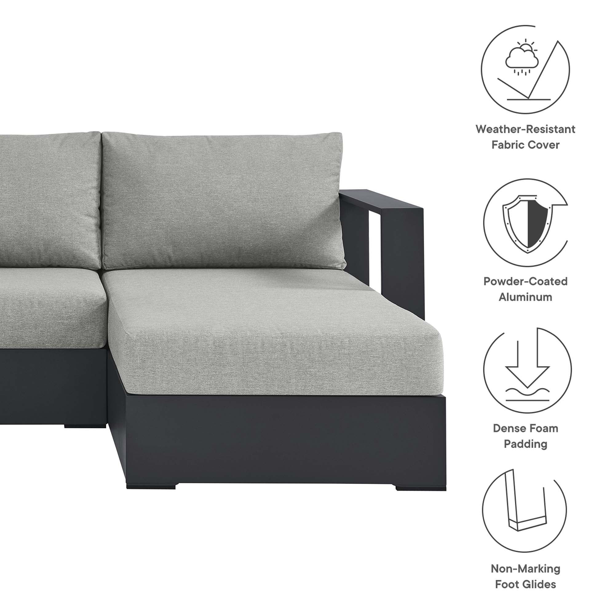 Tahoe 2-Piece Outdoor Patio Powder-Coated Aluminum Right-Facing Chaise Sectional Sofa Set - Image 12