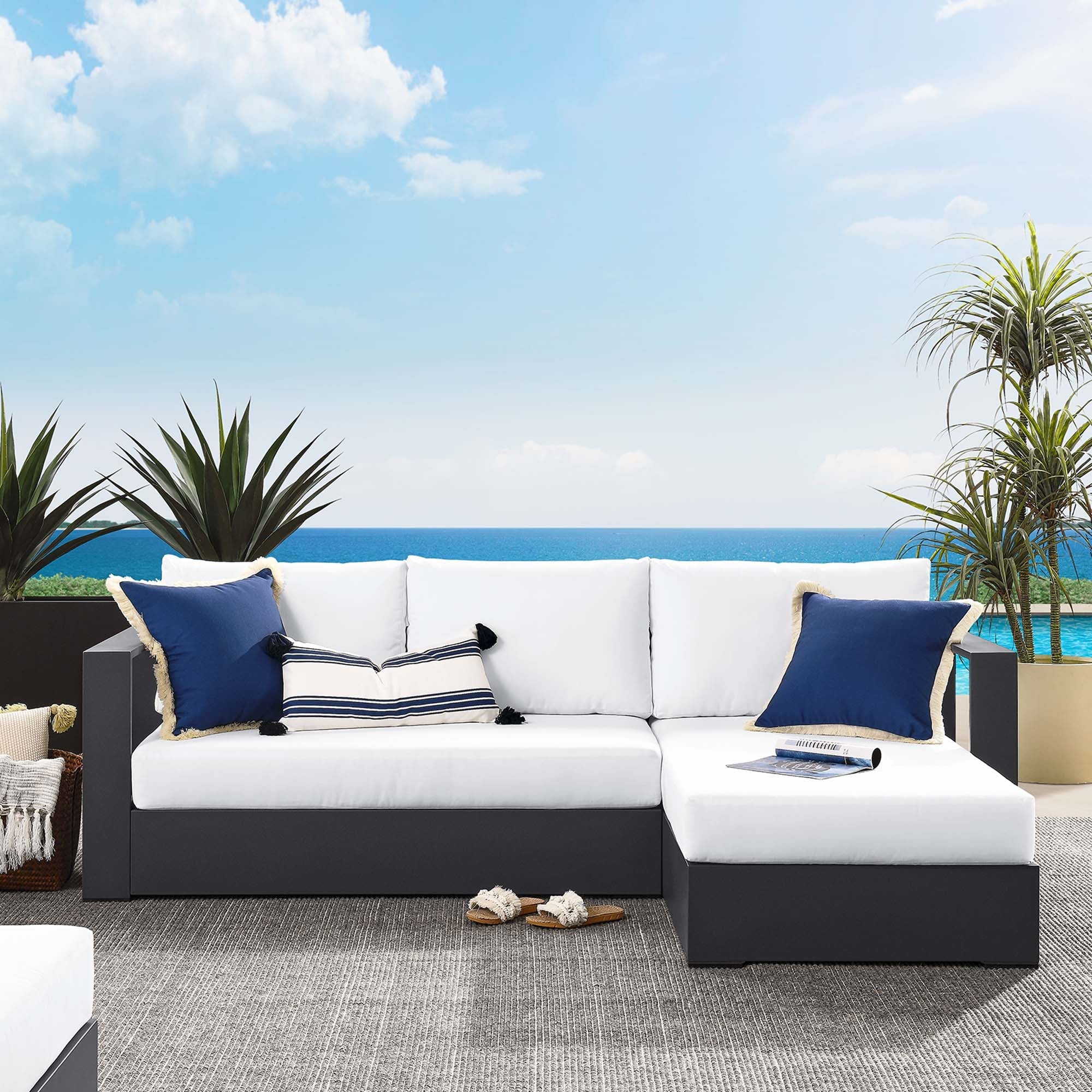 Tahoe 2-Piece Outdoor Patio Powder-Coated Aluminum Right-Facing Chaise Sectional Sofa Set - Image 16