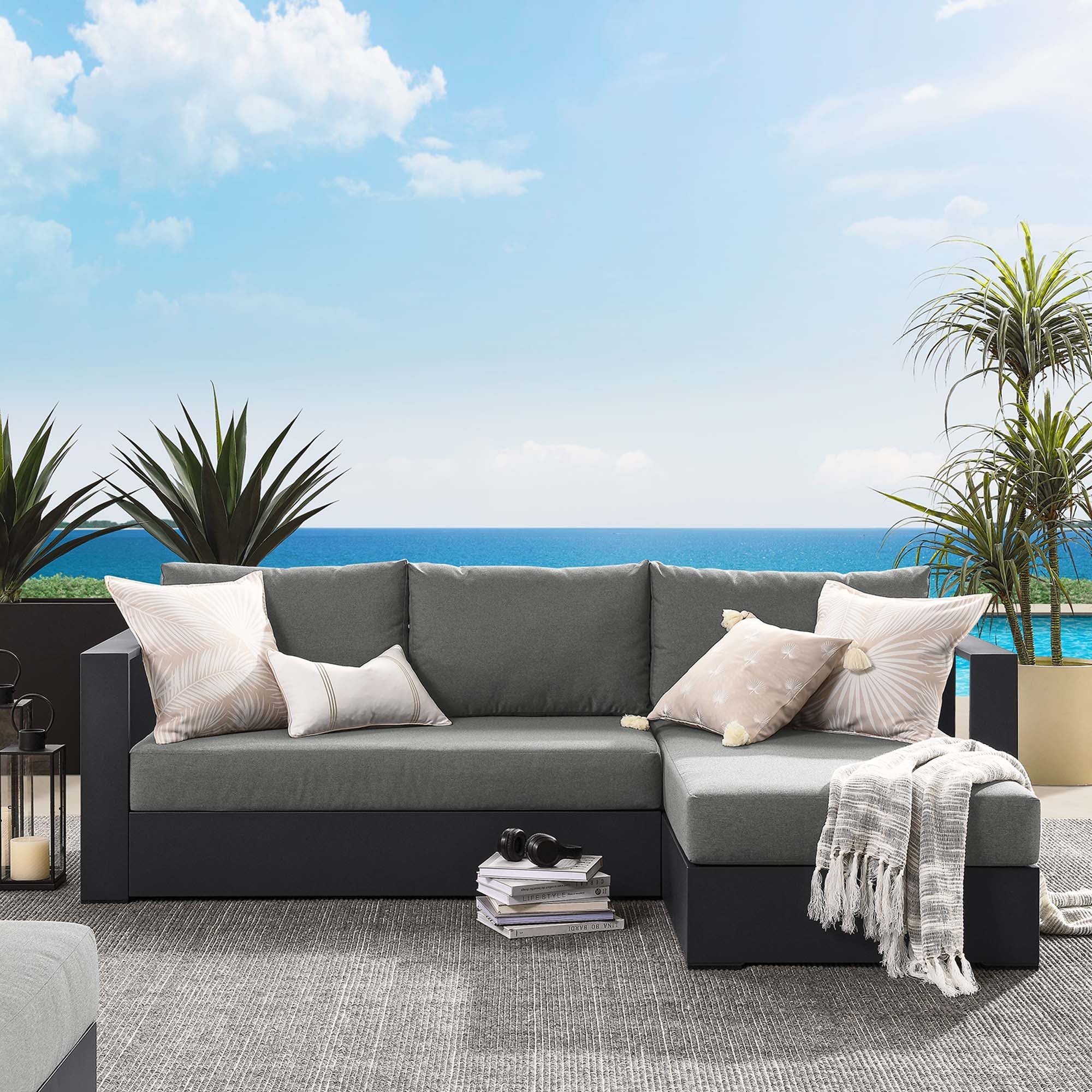 Tahoe 2-Piece Outdoor Patio Powder-Coated Aluminum Right-Facing Chaise Sectional Sofa Set - Image 2