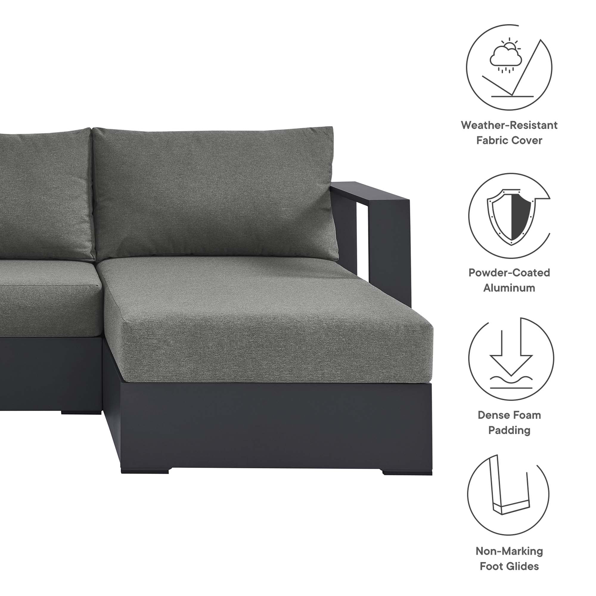 Tahoe 2-Piece Outdoor Patio Powder-Coated Aluminum Right-Facing Chaise Sectional Sofa Set - Image 5