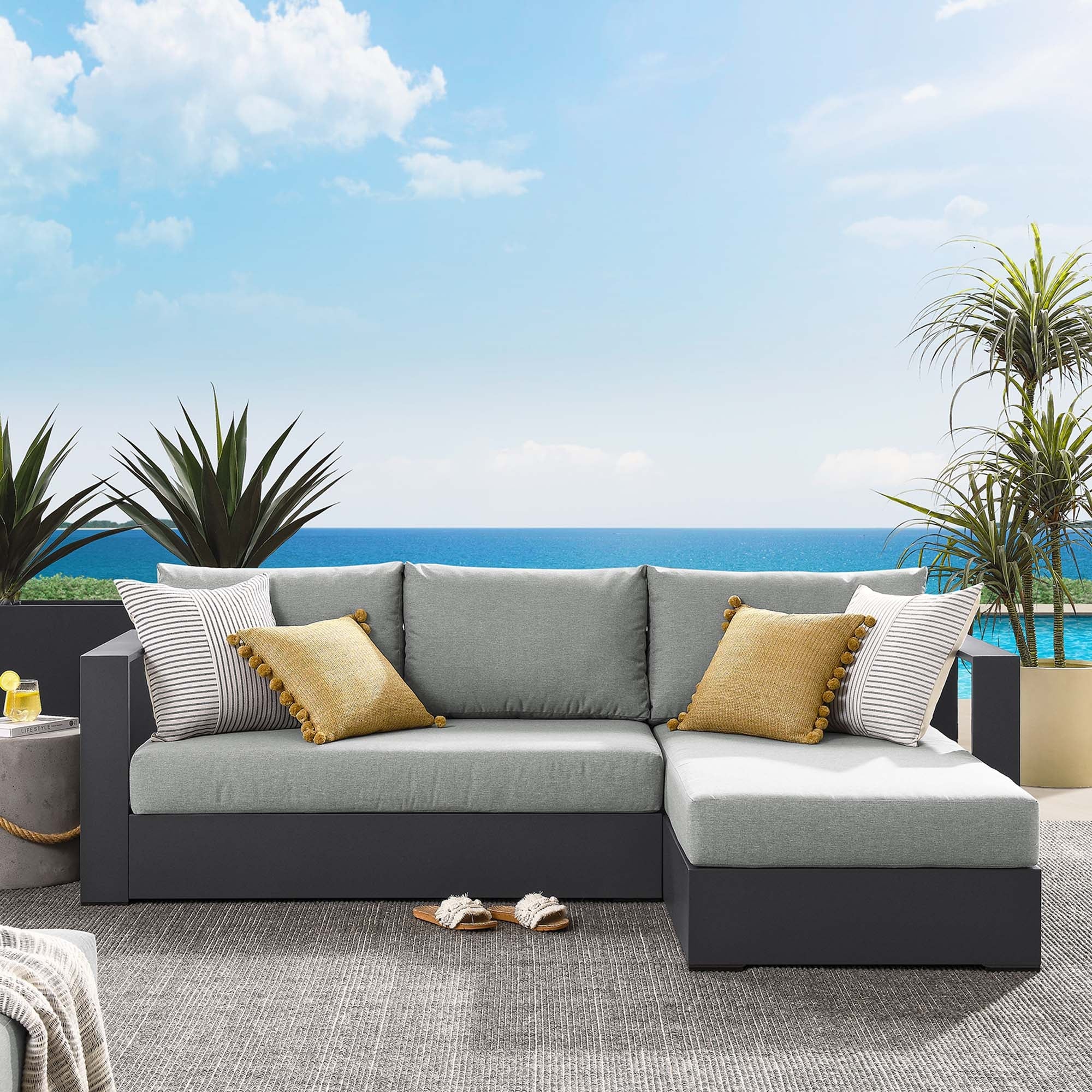 Tahoe 2-Piece Outdoor Patio Powder-Coated Aluminum Right-Facing Chaise Sectional Sofa Set - Image 9