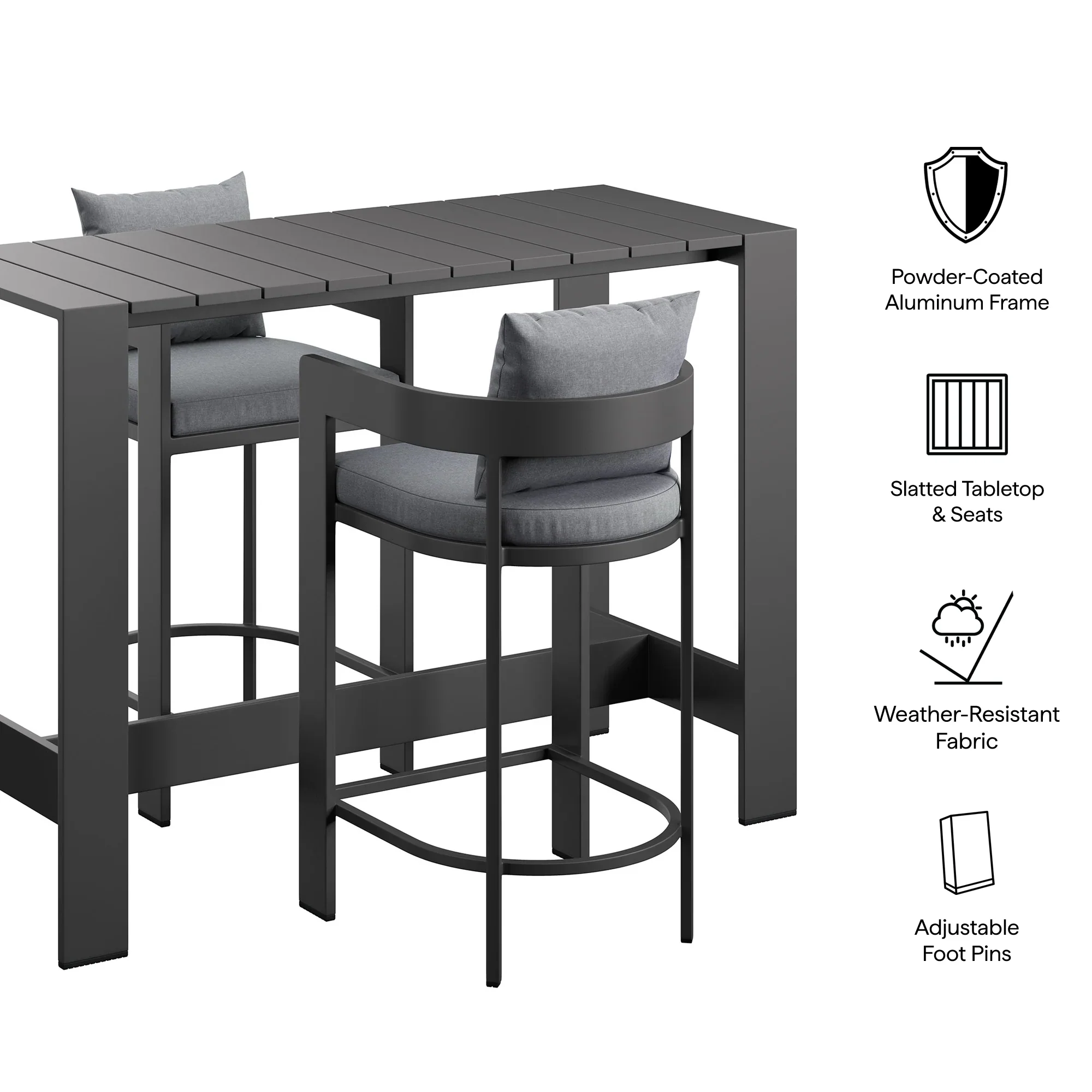 Tahoe 3-Piece Outdoor Aluminum Bar Table Set - Image 5
