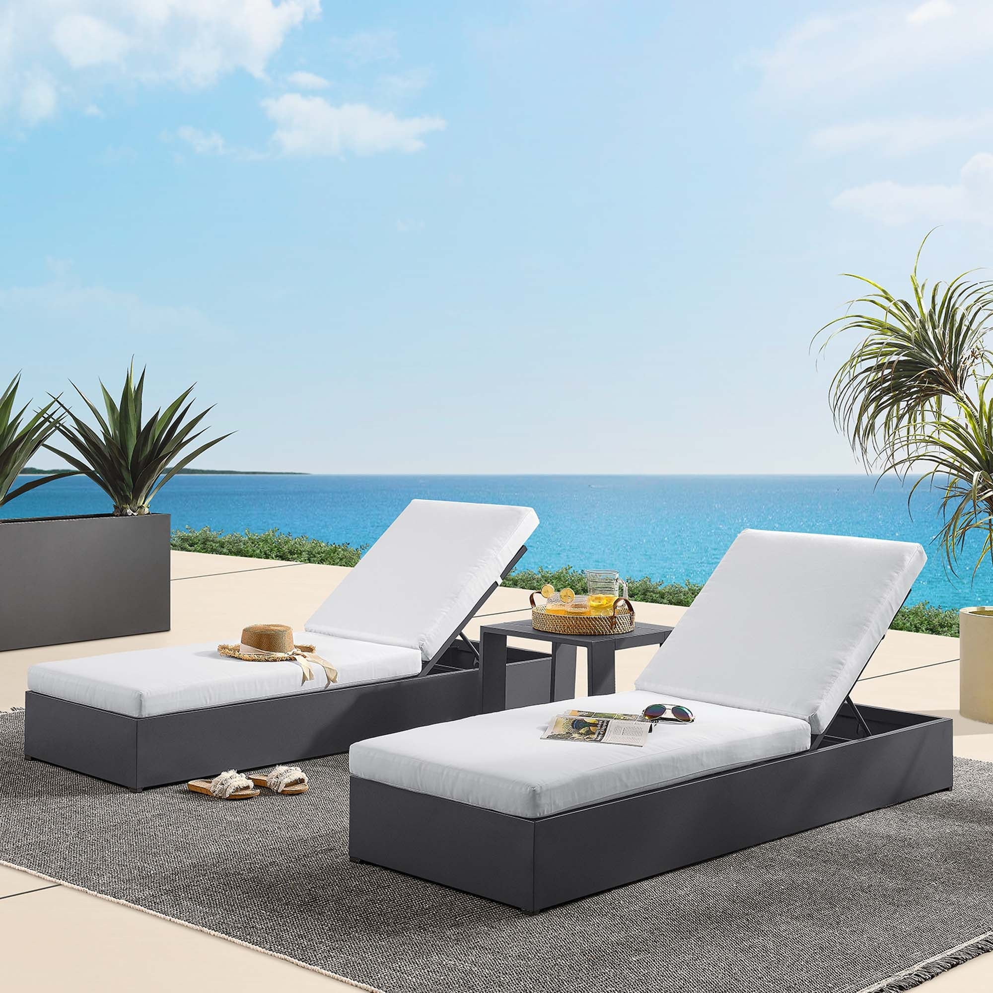 Tahoe 3-Piece Outdoor Patio Powder-Coated Aluminum Chaise Lounge Set - Image 14
