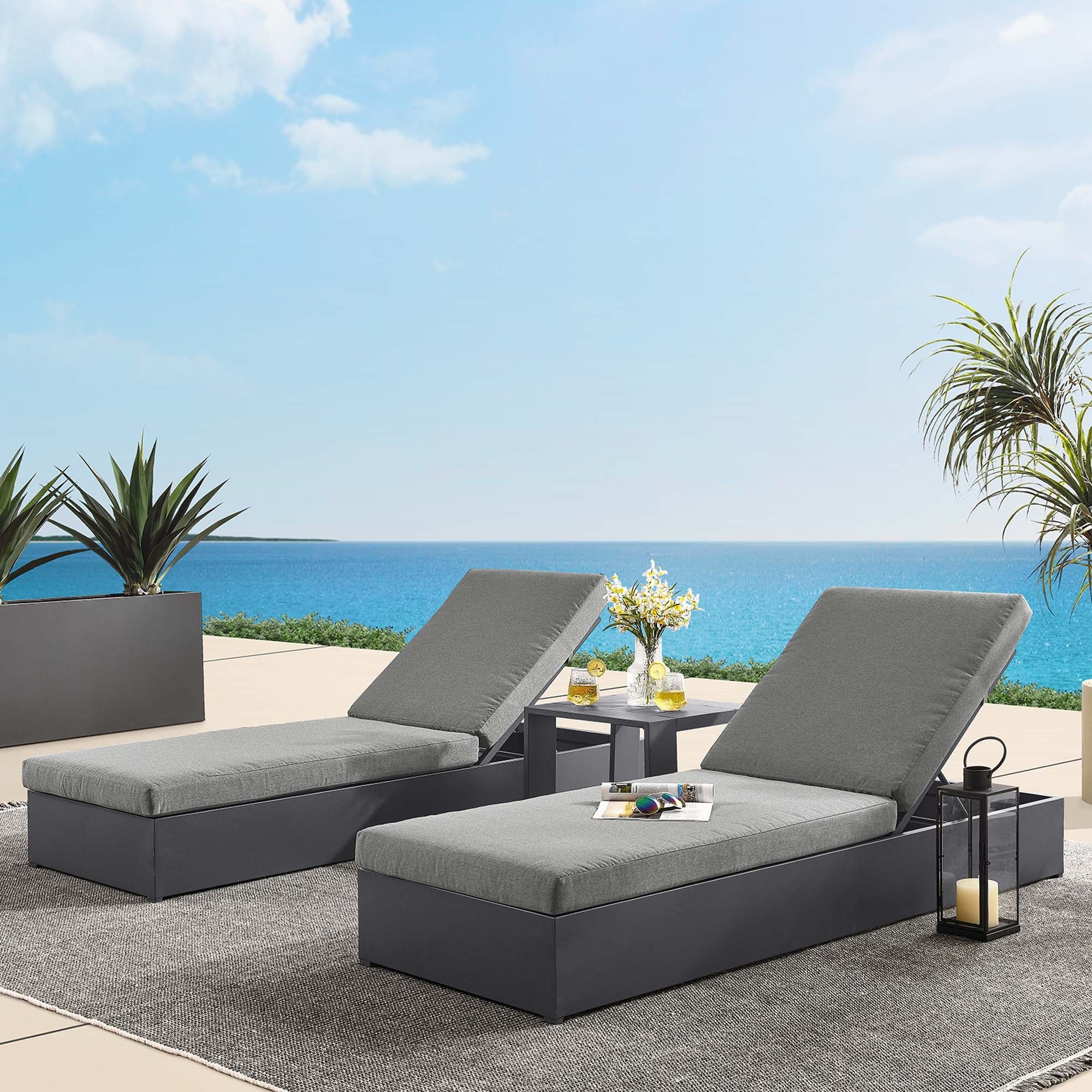 Tahoe 3-Piece Outdoor Patio Powder-Coated Aluminum Chaise Lounge Set - Image 2