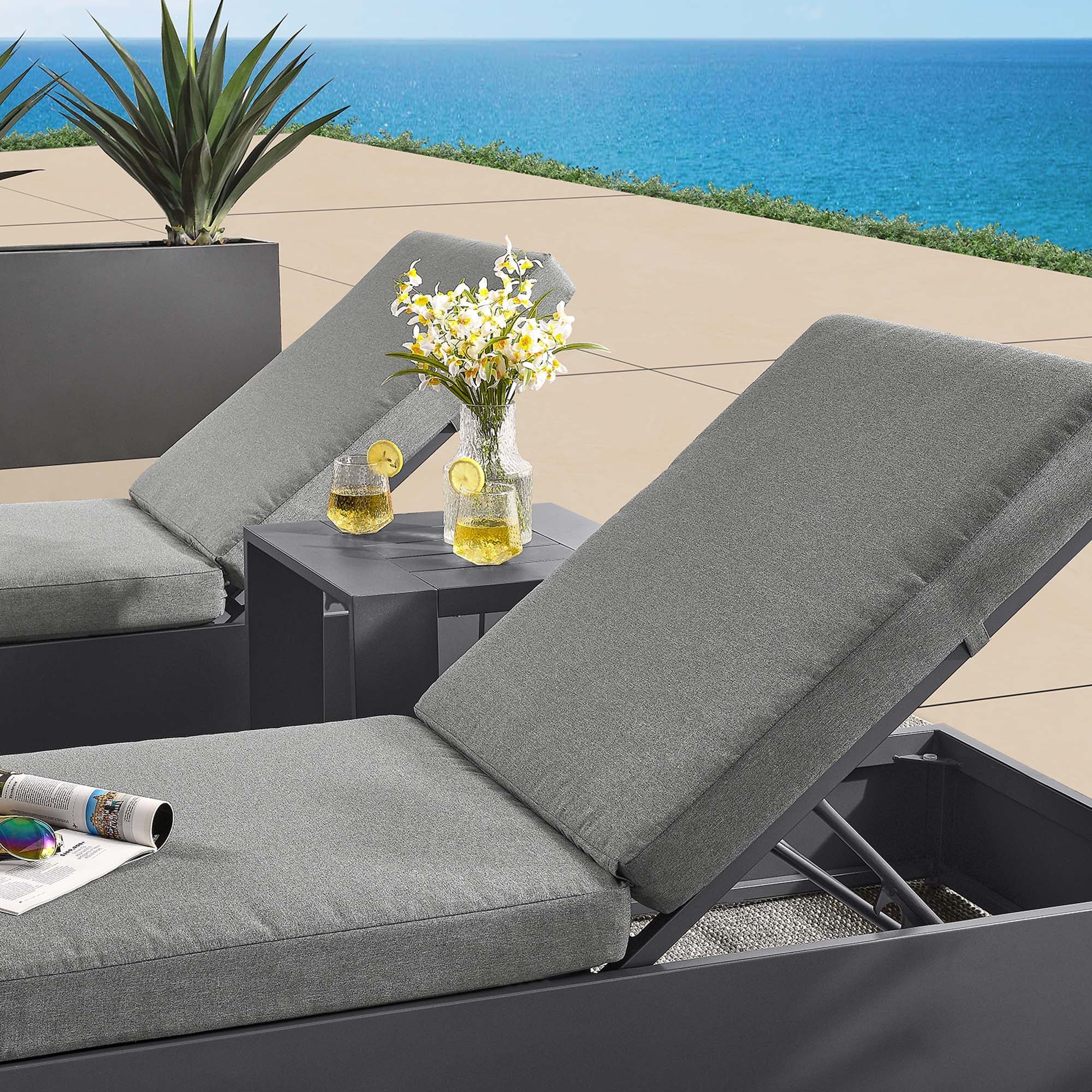 Tahoe 3-Piece Outdoor Patio Powder-Coated Aluminum Chaise Lounge Set - Image 3