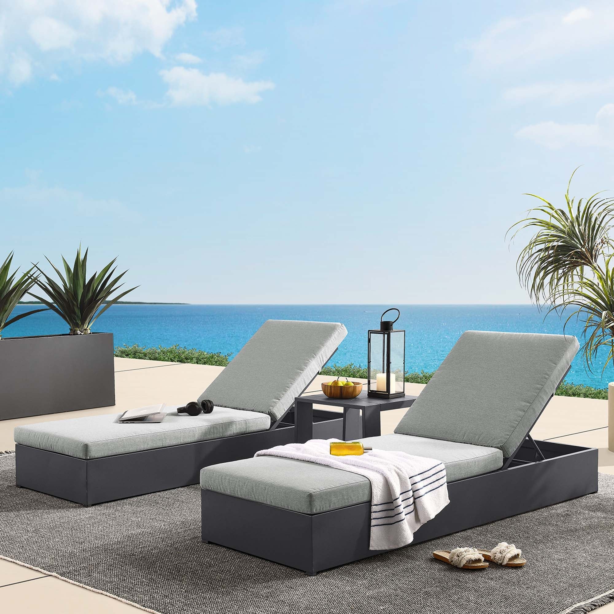 Tahoe 3-Piece Outdoor Patio Powder-Coated Aluminum Chaise Lounge Set - Image 8