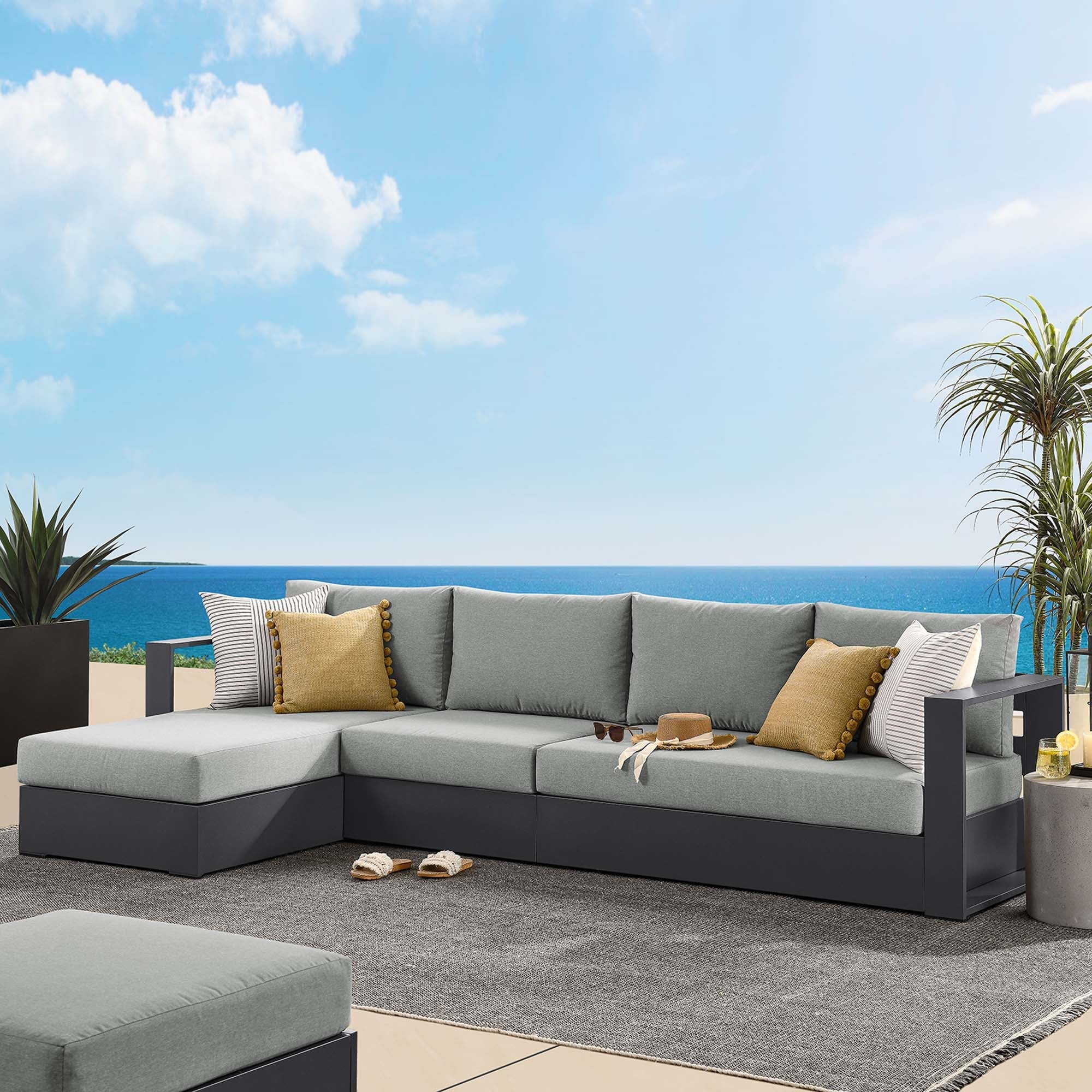 Tahoe 3-Piece Outdoor Patio Powder-Coated Aluminum Left-Facing Chaise Sectional Sofa Set - Image 10