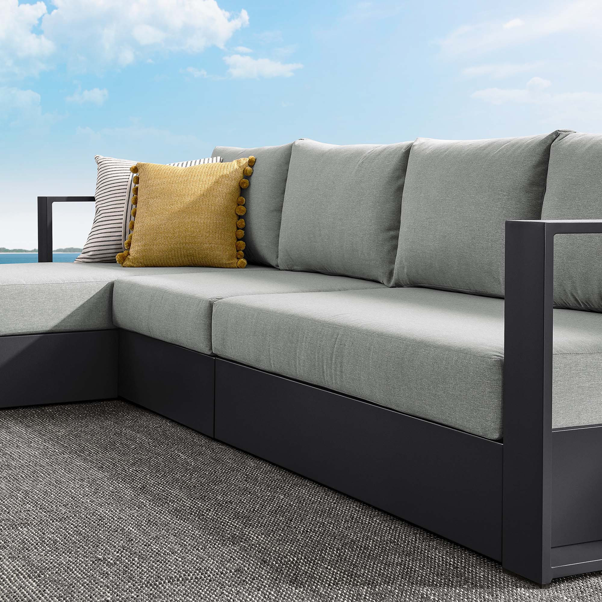 Tahoe 3-Piece Outdoor Patio Powder-Coated Aluminum Left-Facing Chaise Sectional Sofa Set - Image 11