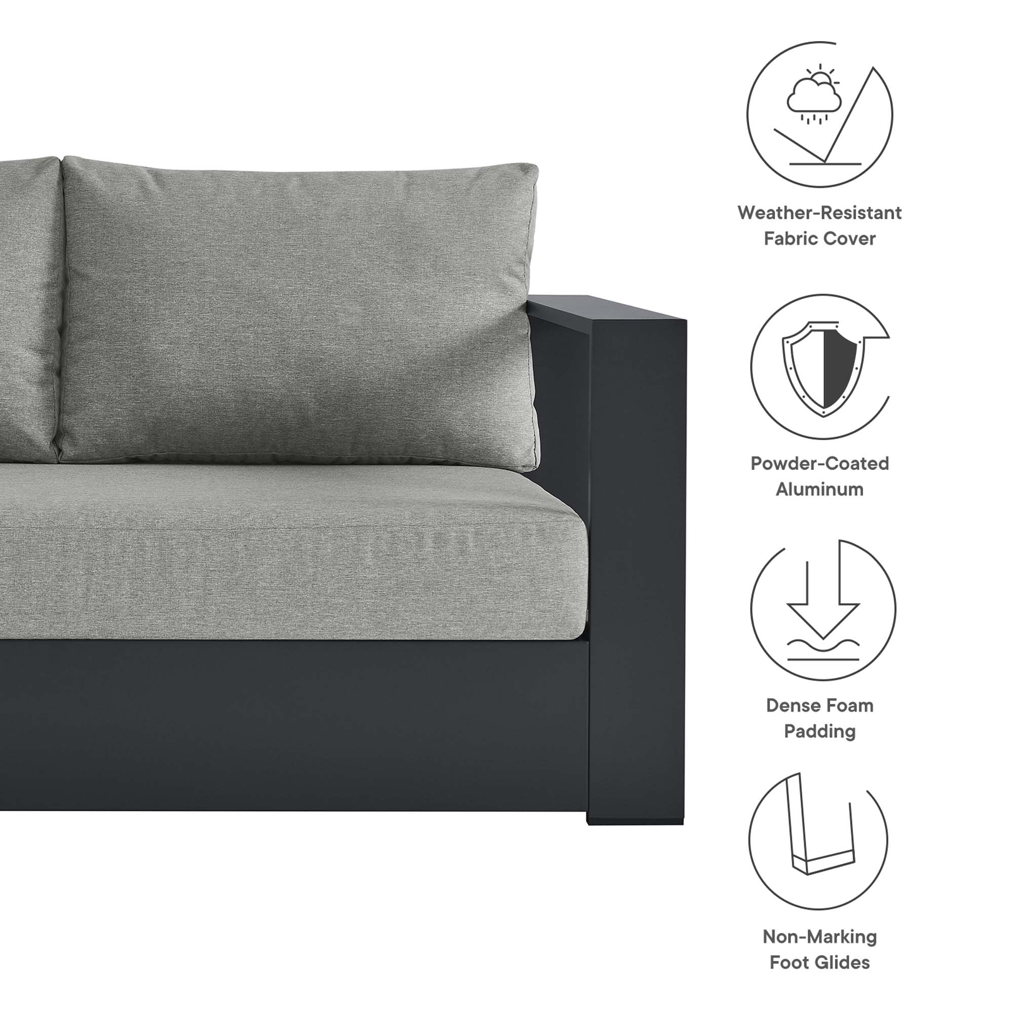 Tahoe 3-Piece Outdoor Patio Powder-Coated Aluminum Left-Facing Chaise Sectional Sofa Set - Image 13