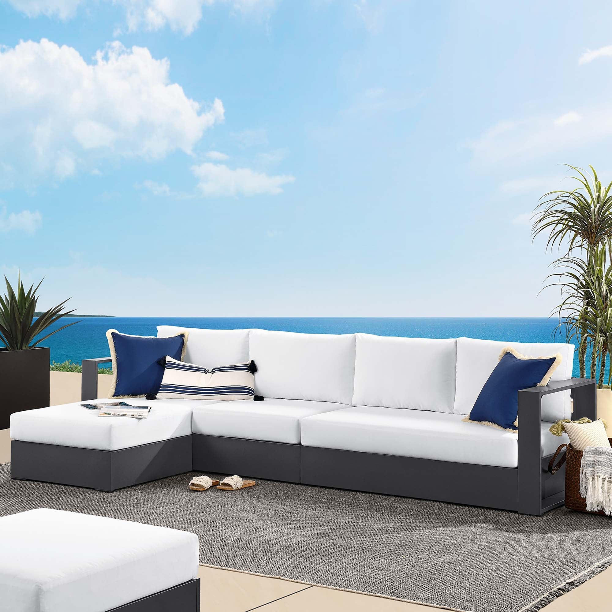 Tahoe 3-Piece Outdoor Patio Powder-Coated Aluminum Left-Facing Chaise Sectional Sofa Set - Image 18
