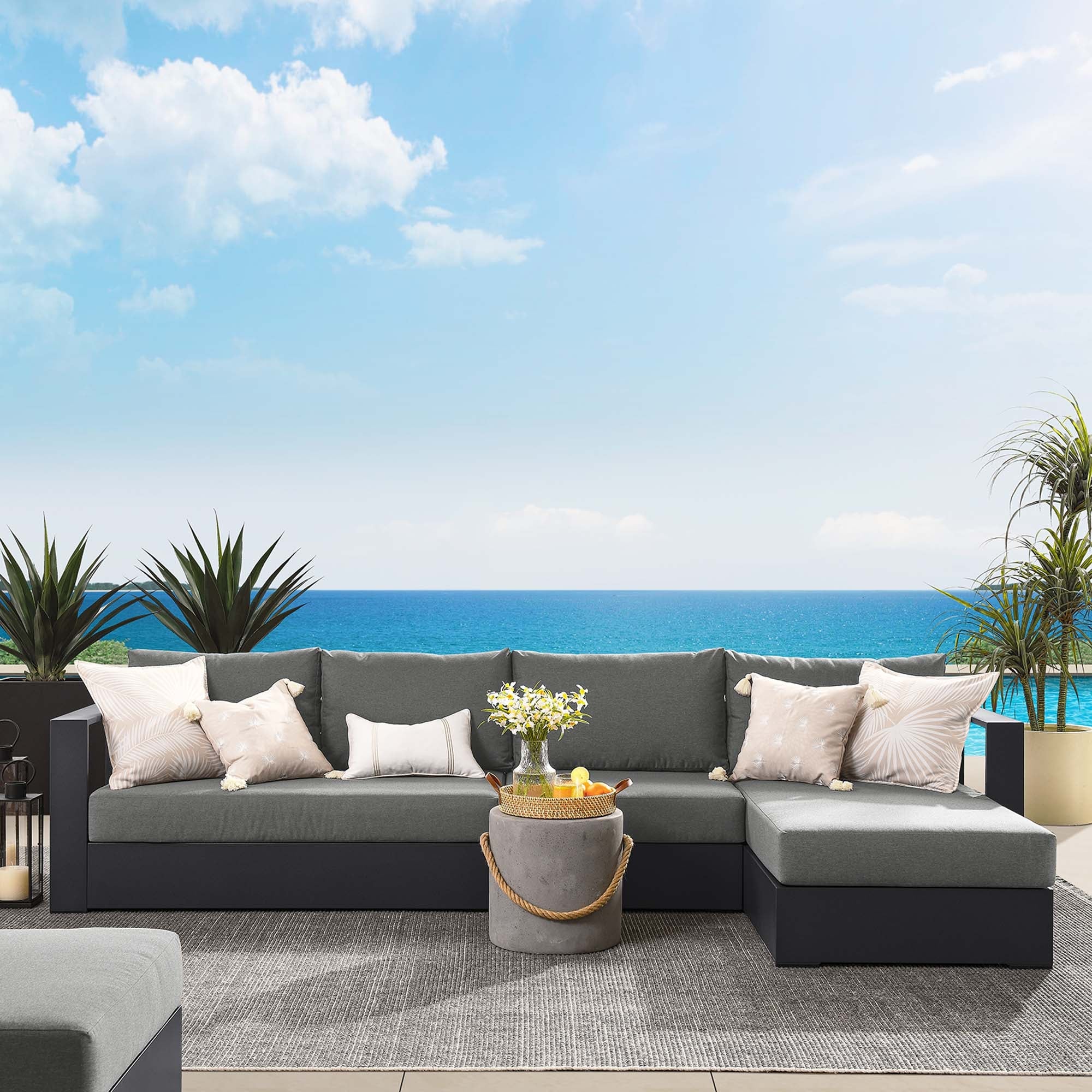 Tahoe 3-Piece Outdoor Patio Powder-Coated Aluminum Right-Facing Chaise Sectional Sofa Set - Image 2